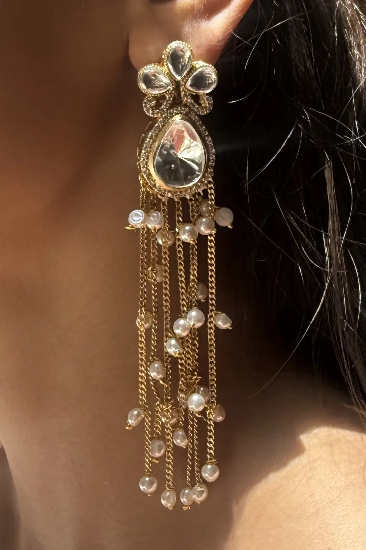 Aadhya Aarti Pearl Drop Polki Earrings - Image 3