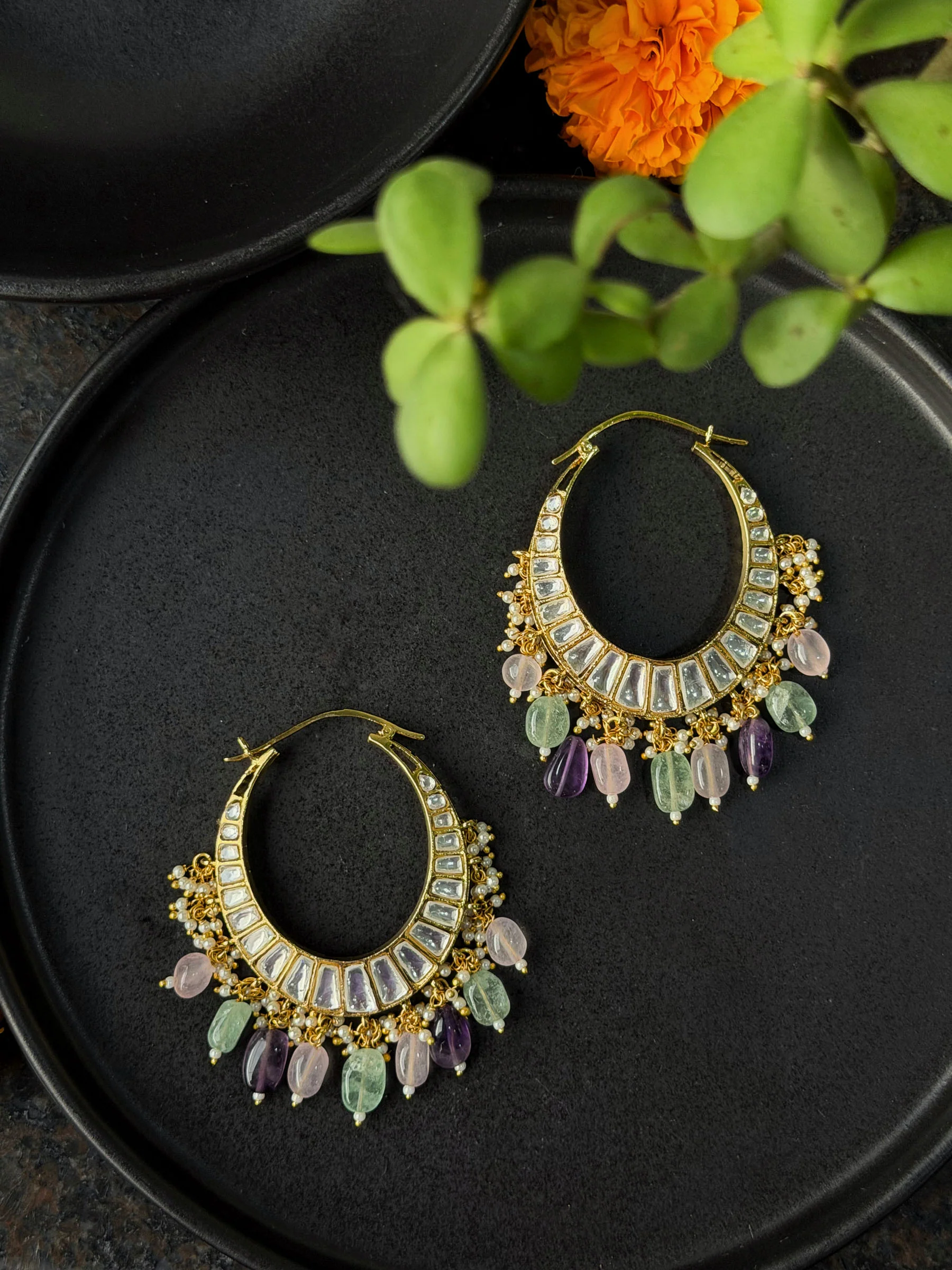 Aashna Polki Chandbalis With Coloured Beads