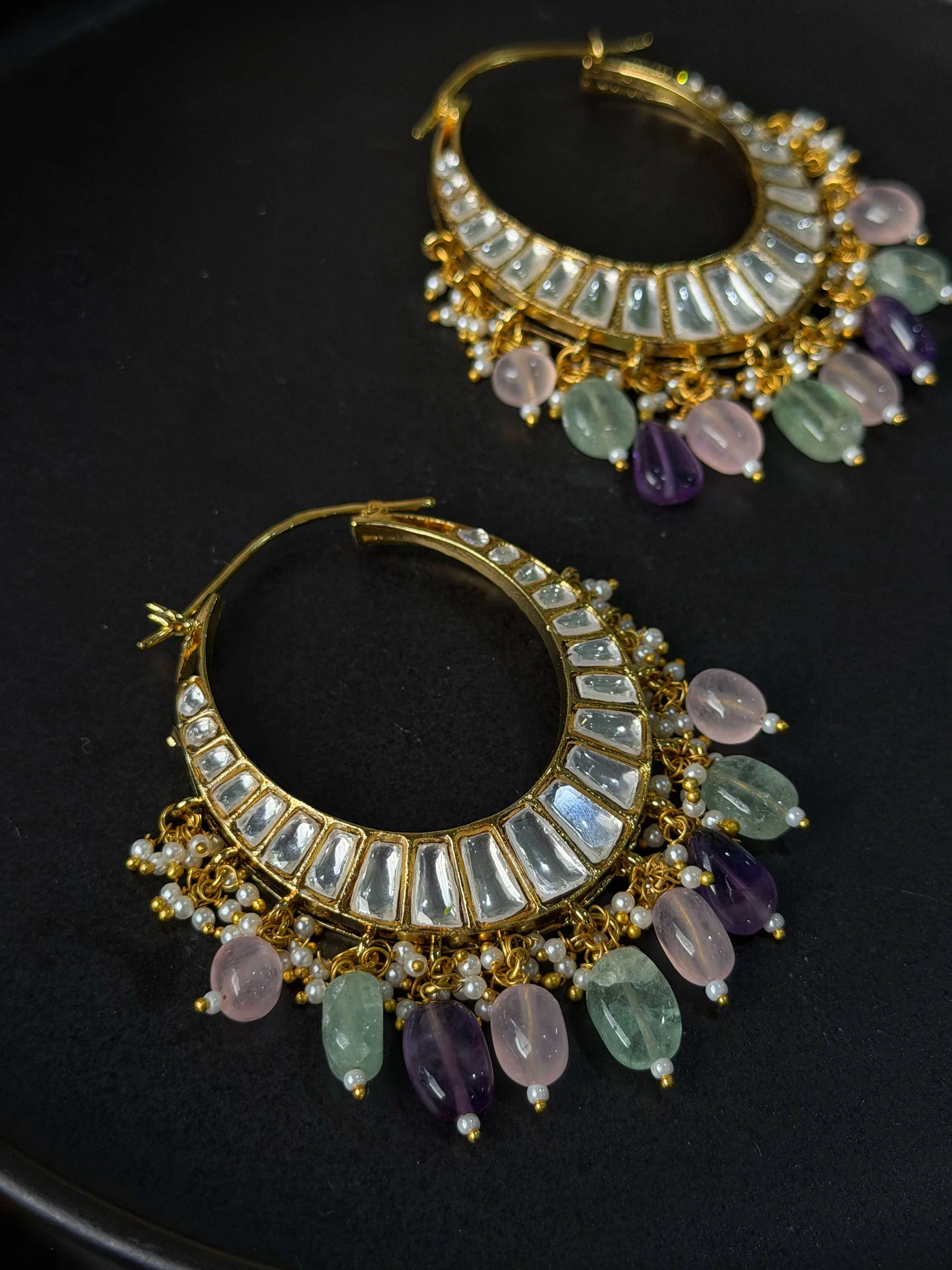 Aashna Polki Chandbalis With Coloured Beads - Image 2