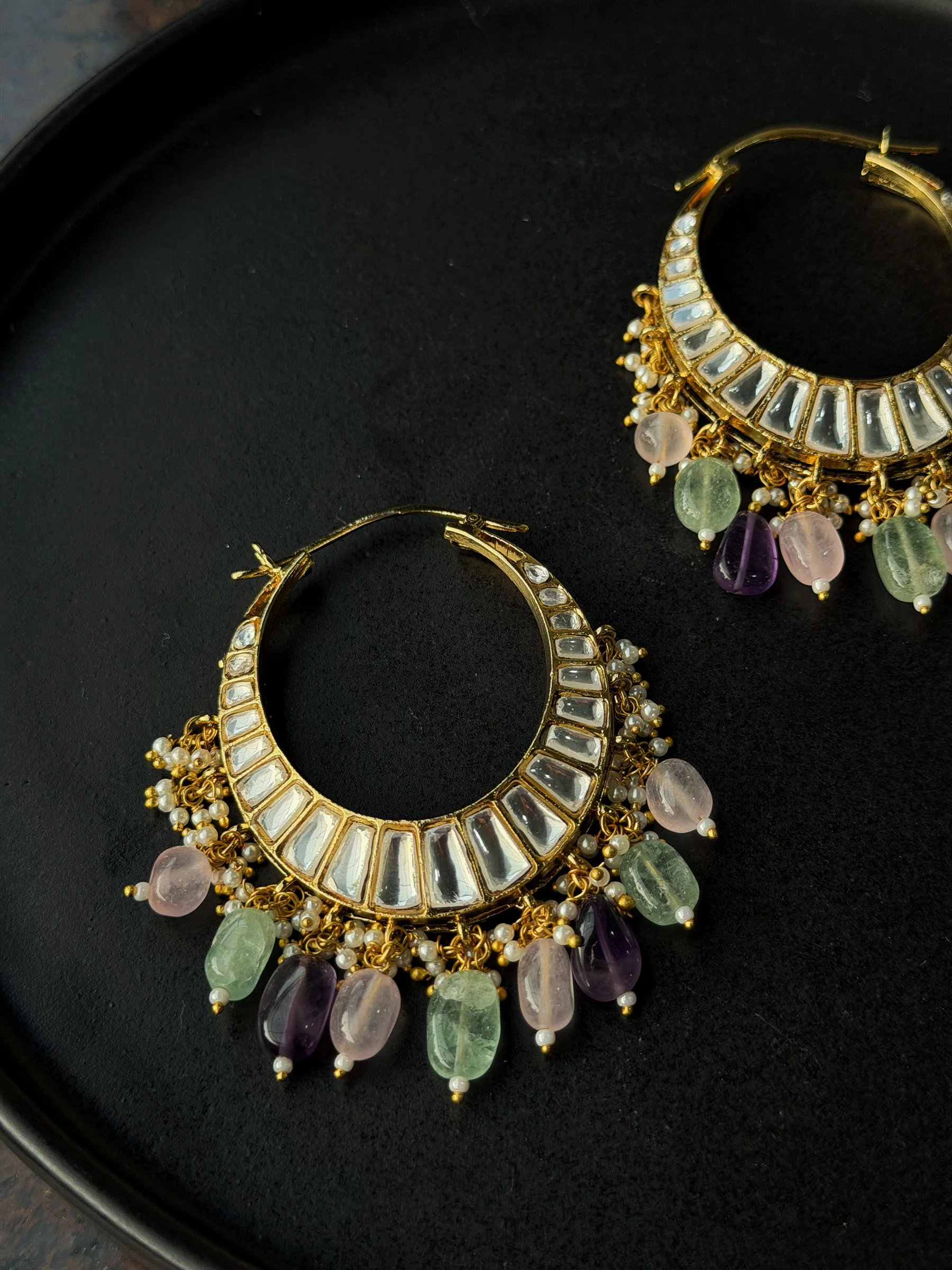 Aashna Polki Chandbalis With Coloured Beads - Image 3