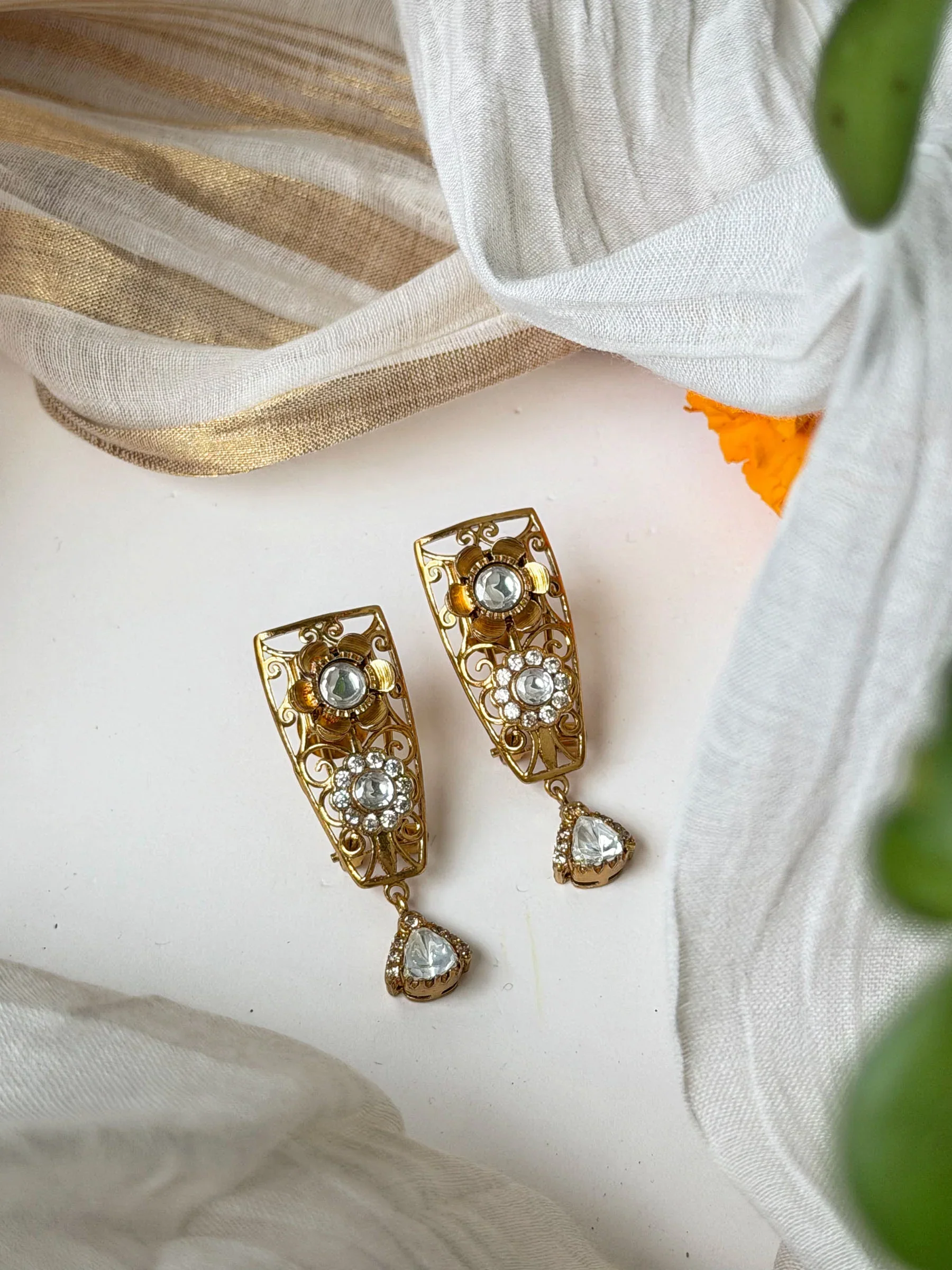 Advika Gold Strip Drop Earrings - Image 3