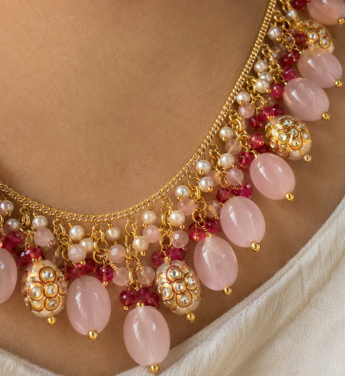 Asmita Pink Aventurine Waterfall Sp Necklace - Image 3