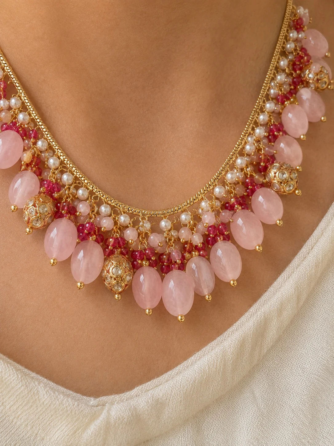 Asmita Pink Aventurine Waterfall Sp Necklace - Image 4