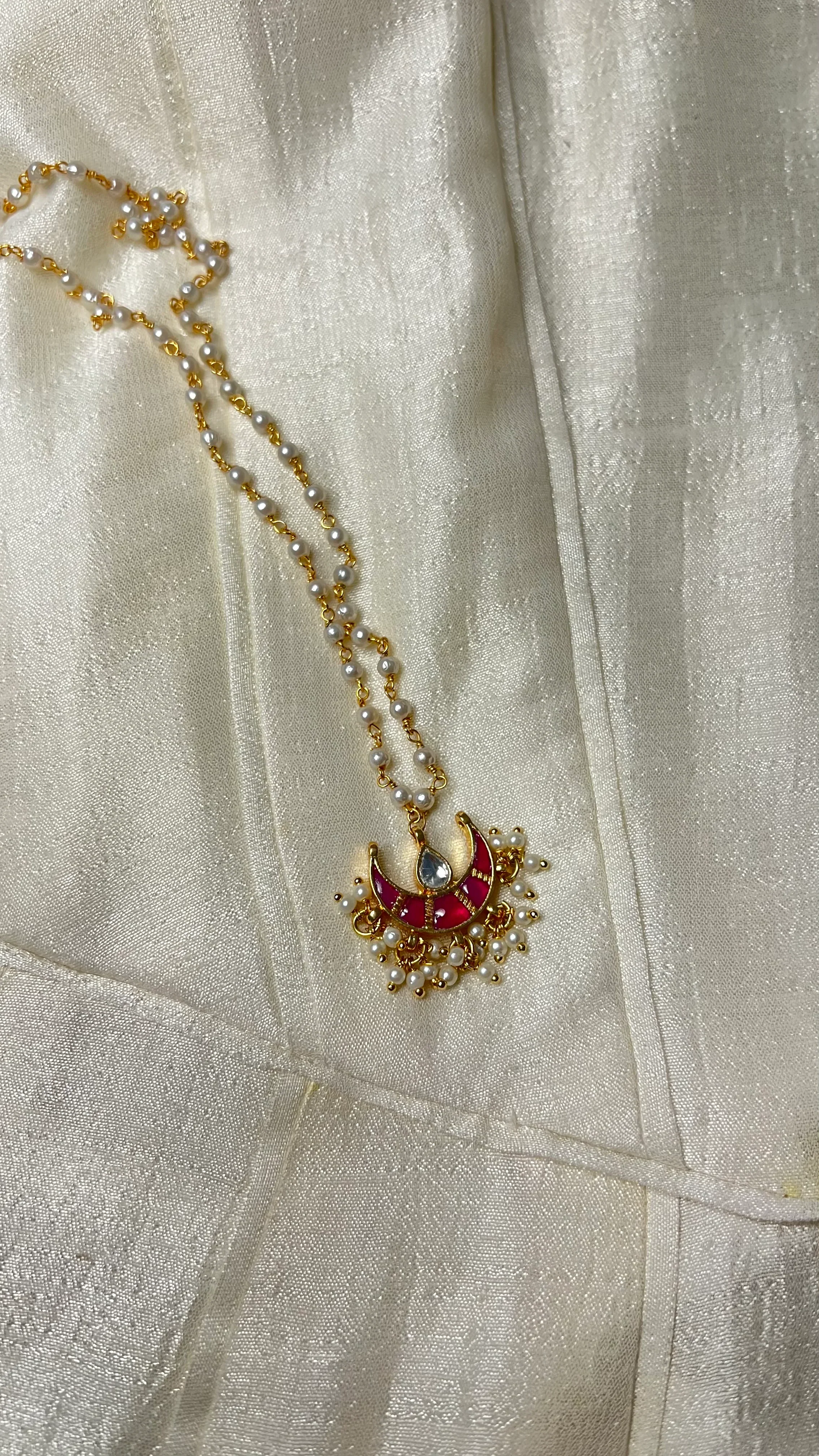 Chandini Half Moon Polki With Semi-precious Stone With Basra Moti - Image 3