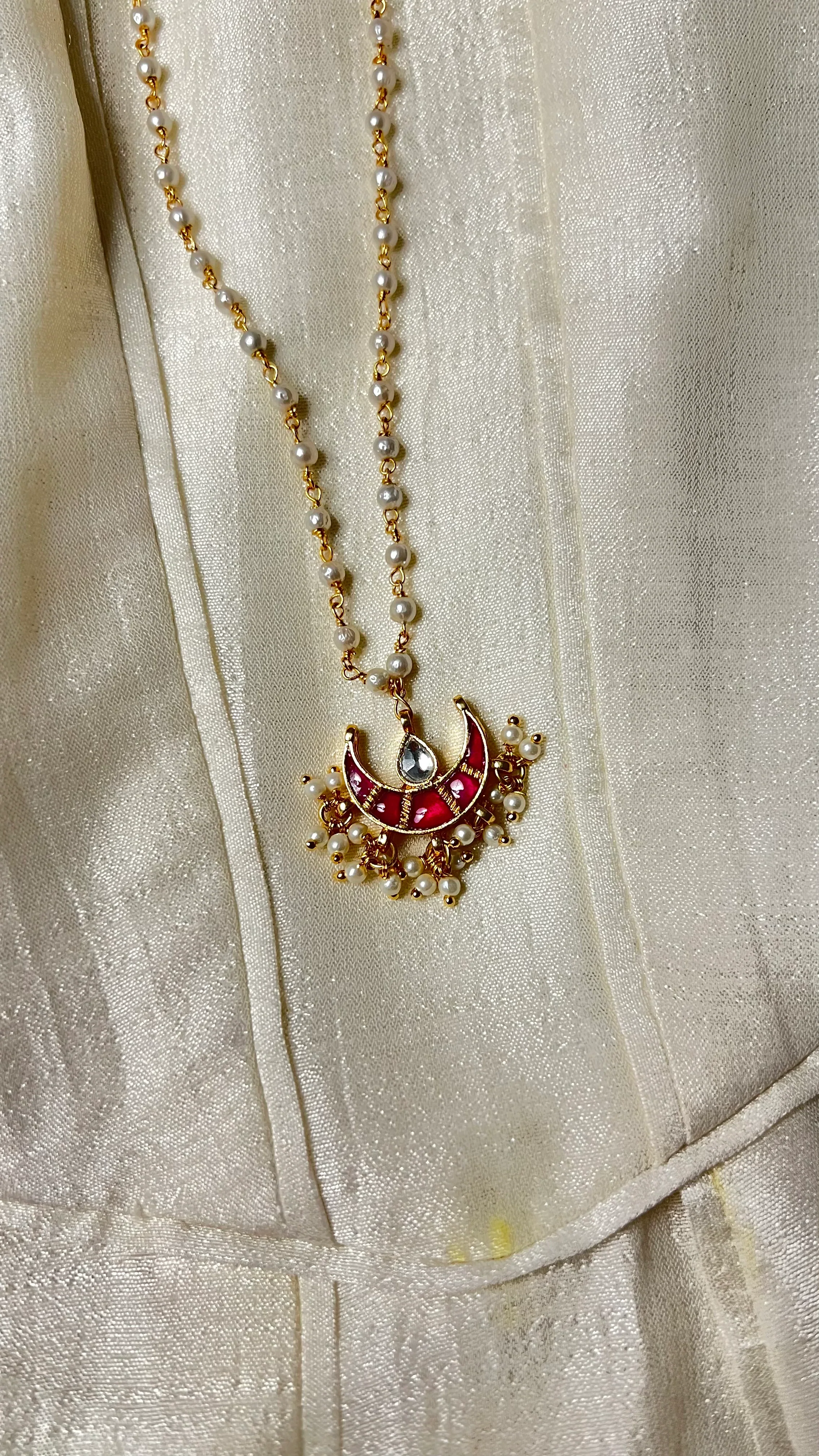 Chandini Half Moon Polki With Semi-precious Stone With Basra Moti - Image 4