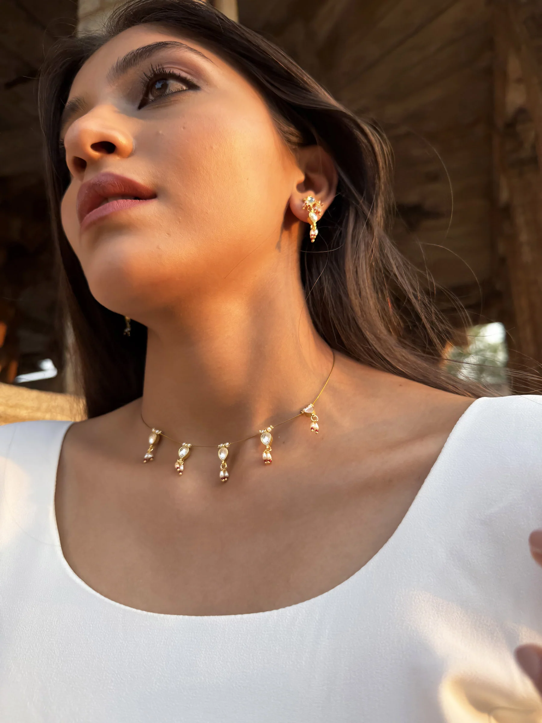 Chandratha White Pearl Sp Polki Necklace Set - Image 5