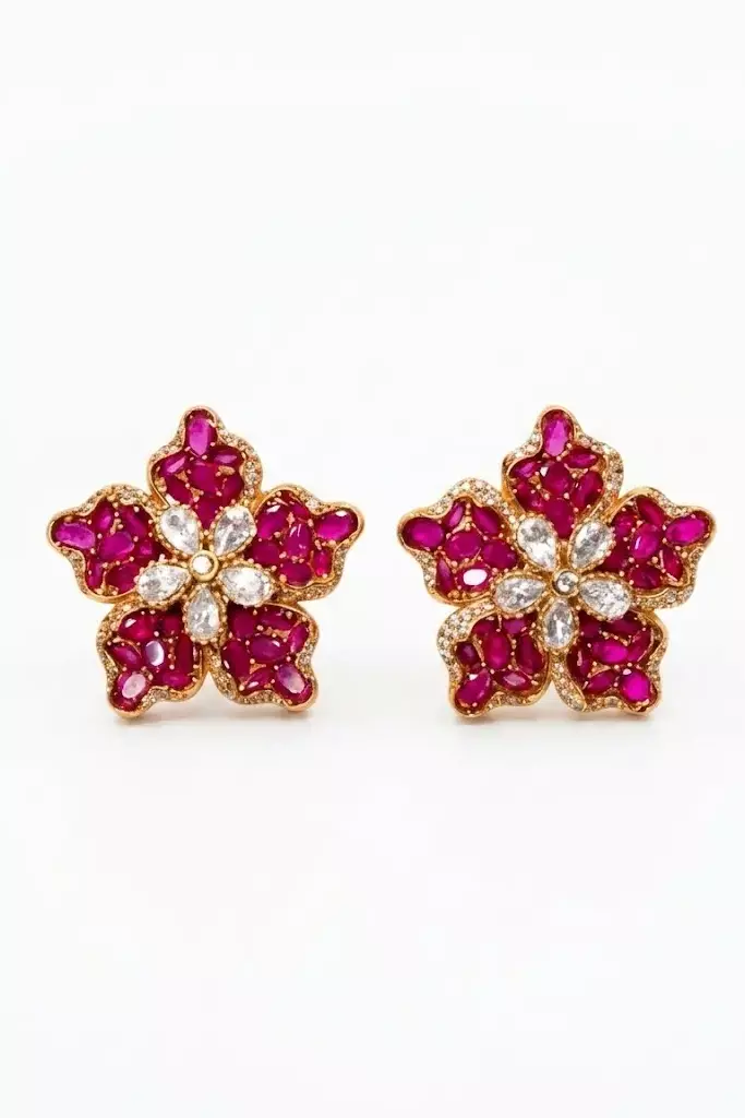 Charmi Crimson Lotus Polki Ruby Stud Earrings