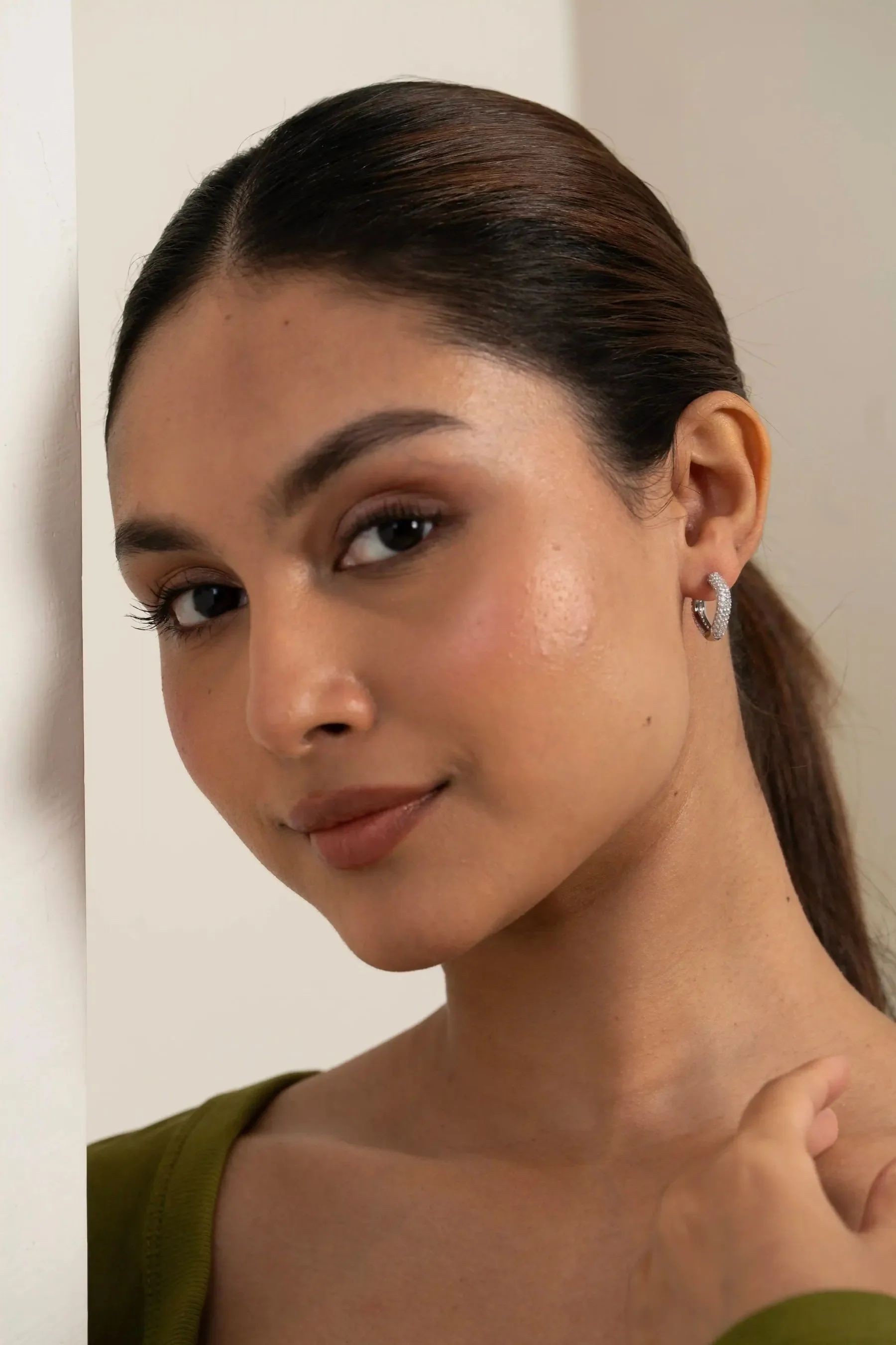 Diamond Arc Huggie Earrings - Image 4
