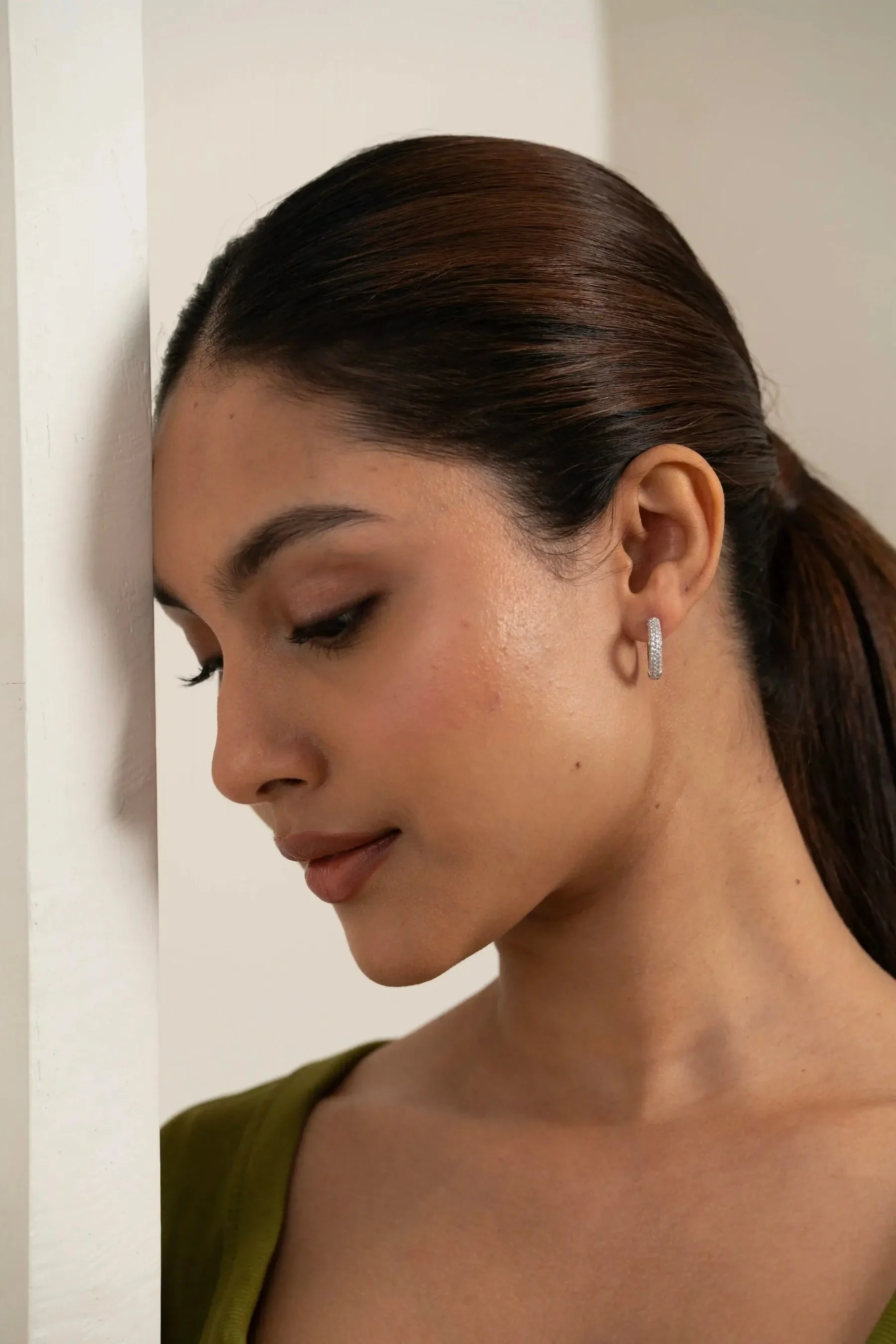 Diamond Arc Huggie Earrings - Image 6