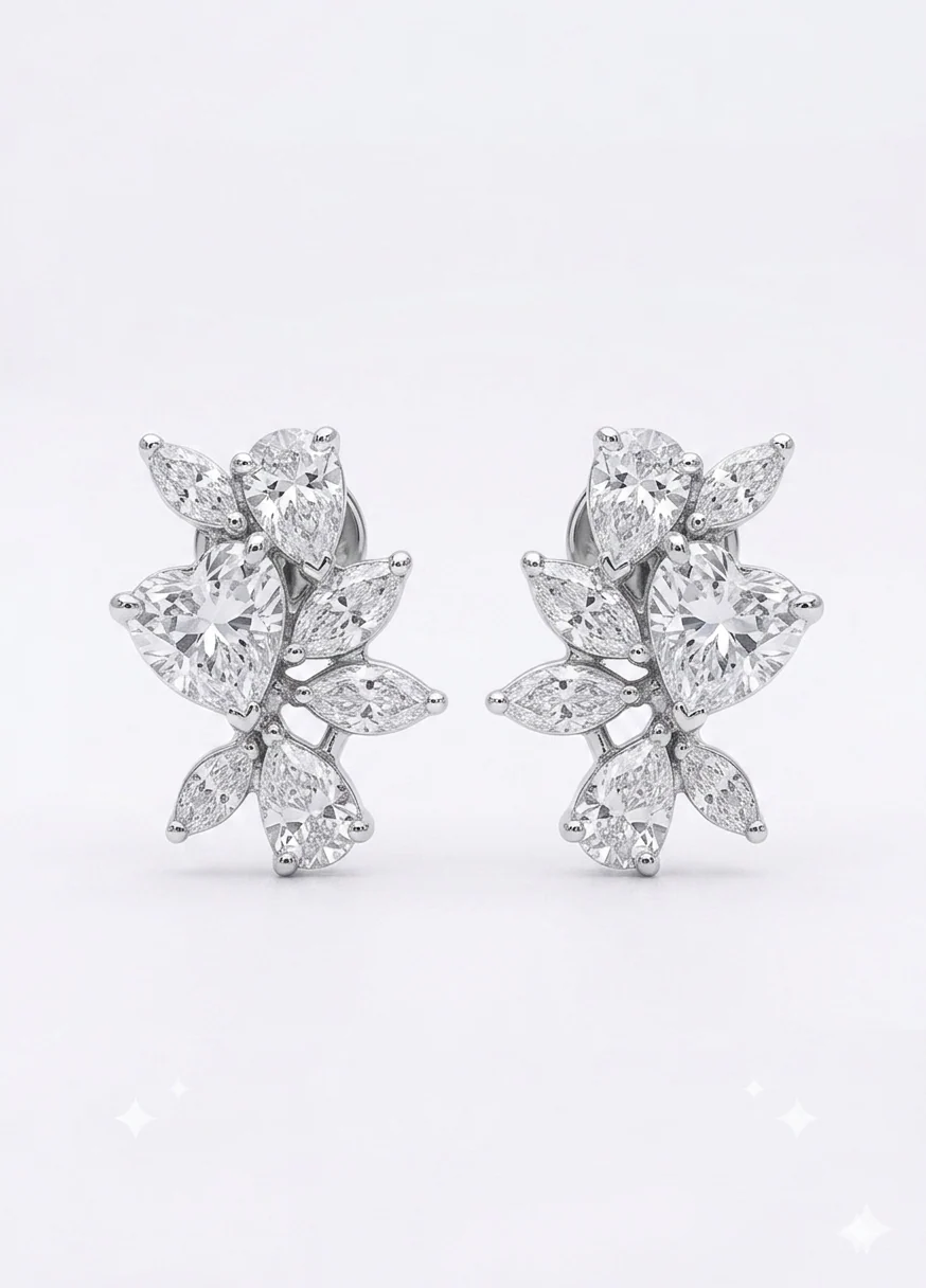 Silver Bloom Crystal Stud Earrings