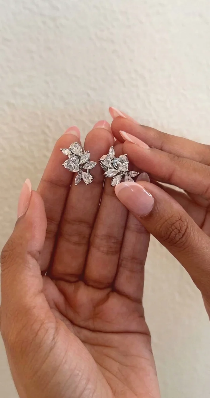 Silver Bloom Crystal Stud Earrings - Image 2