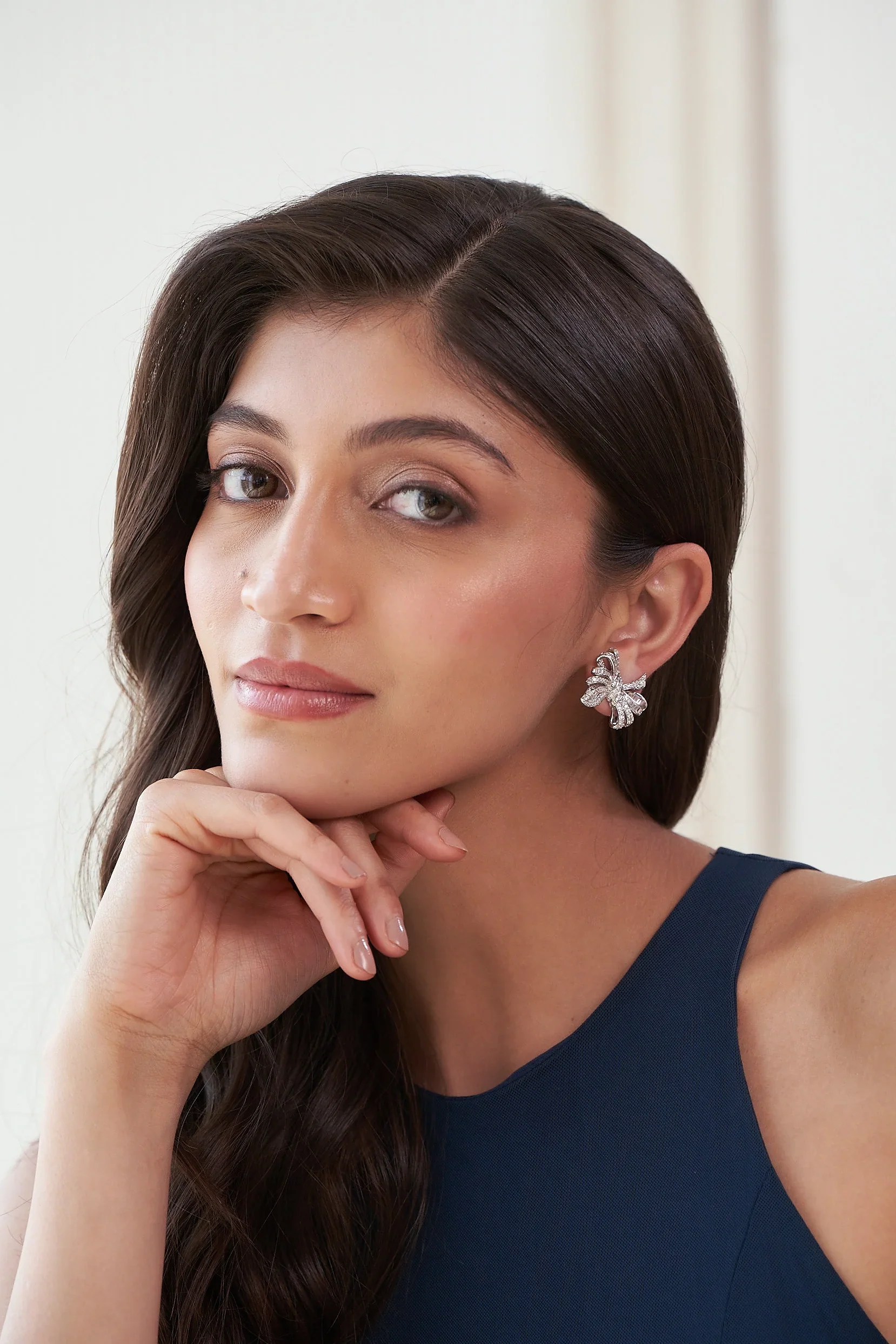 Diamond Bow Stud Earrings - Image 3