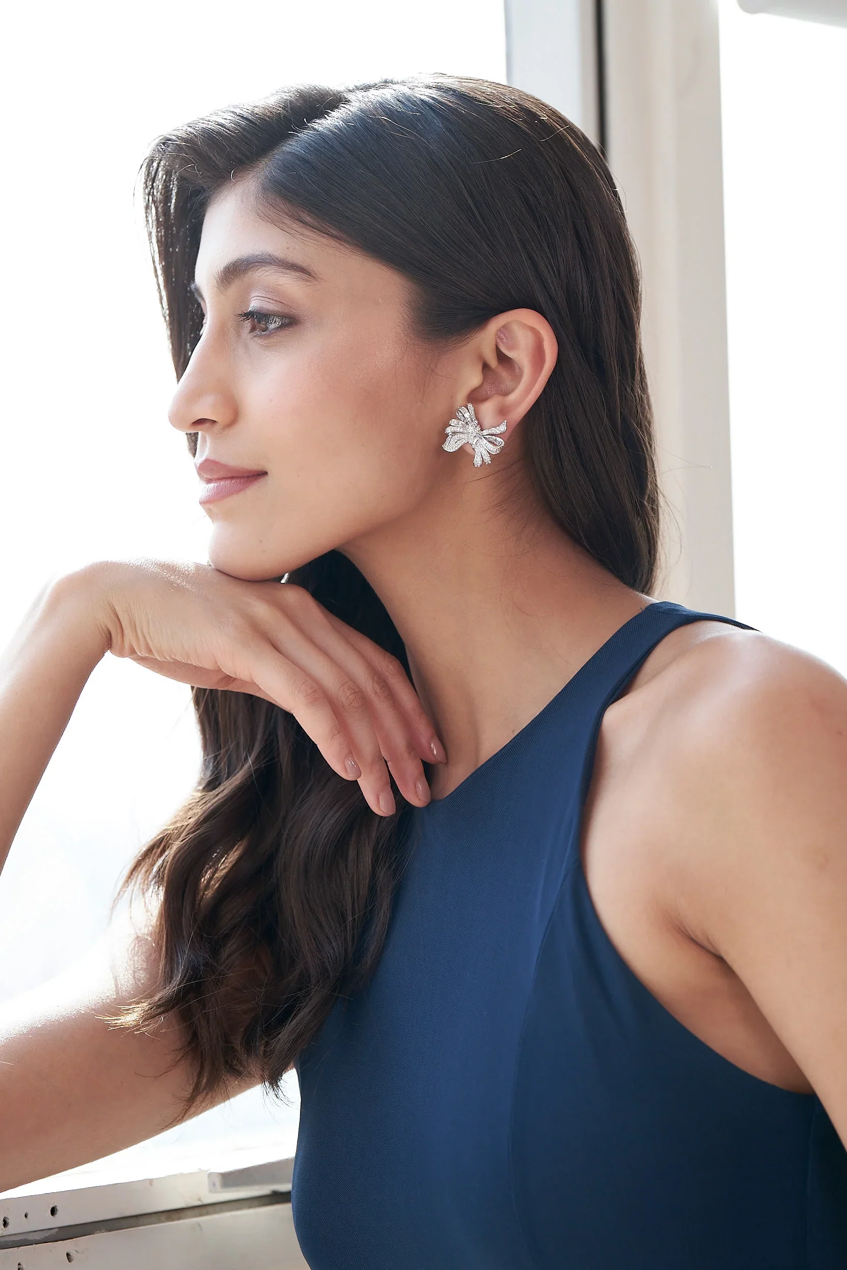 Diamond Bow Stud Earrings - Image 6