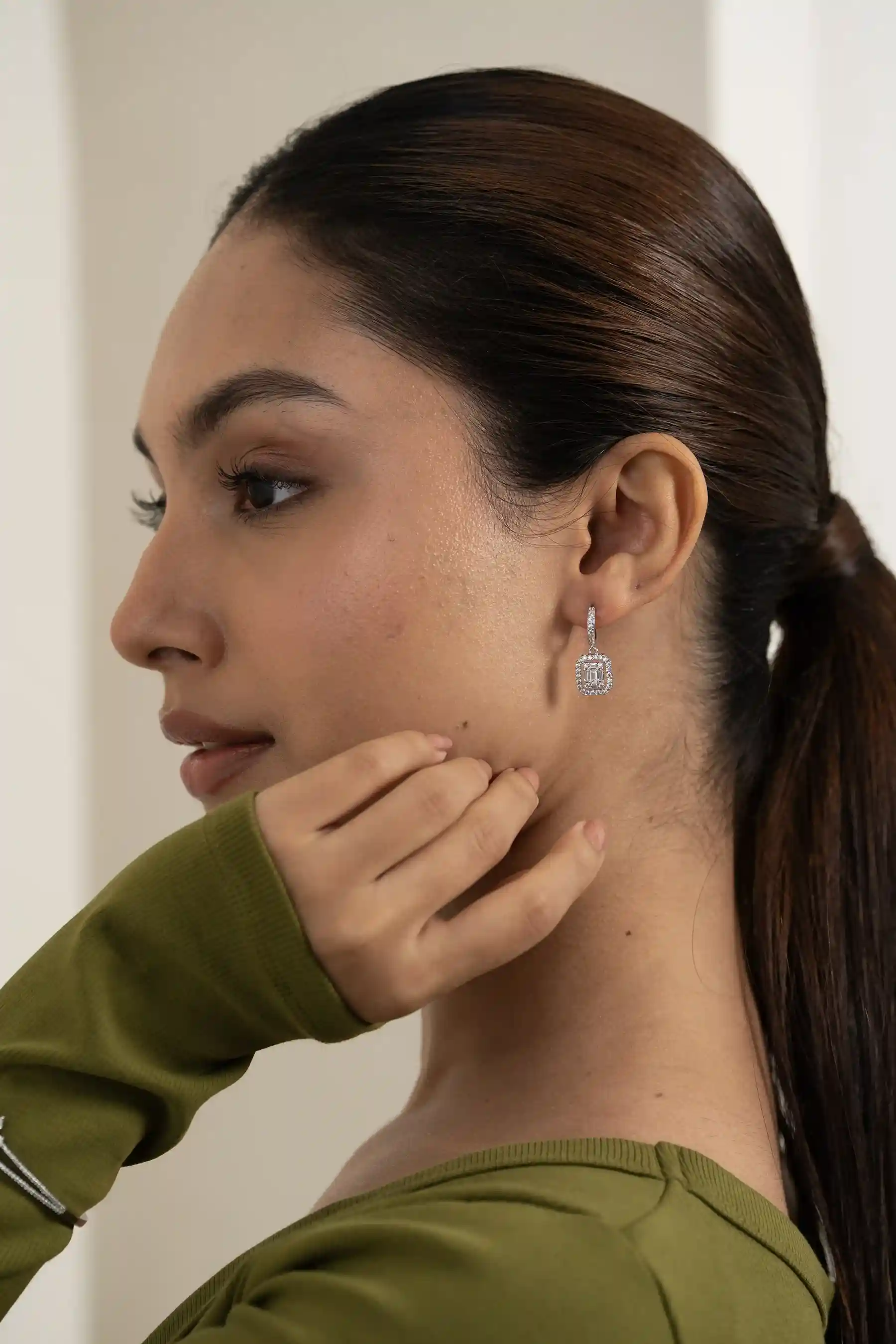 Diamond Circle Drop Earrings - Image 4