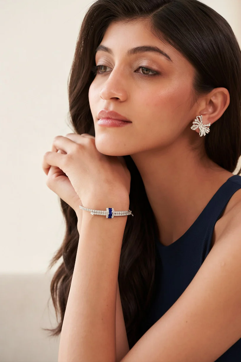 Diamond Twin Row Blue Bracelet - Image 3