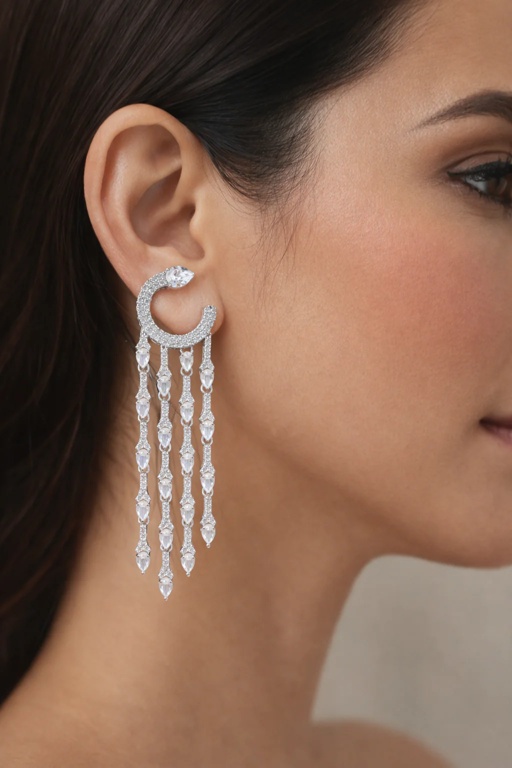 Elegant Diamond Cascade Drop Earrings - Image 3