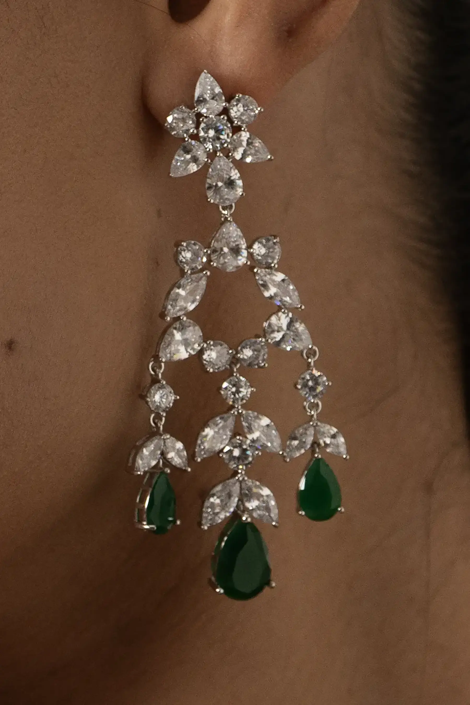 Emerald Cascade Chandelier Earrings - Image 2