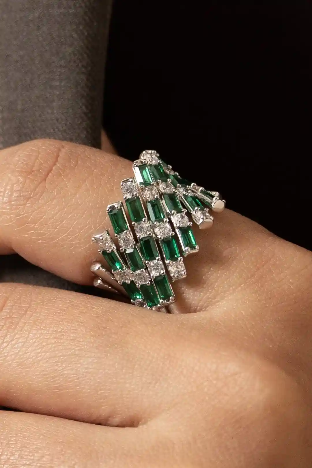 Emerald Cluster Cocktail Ring - Image 2