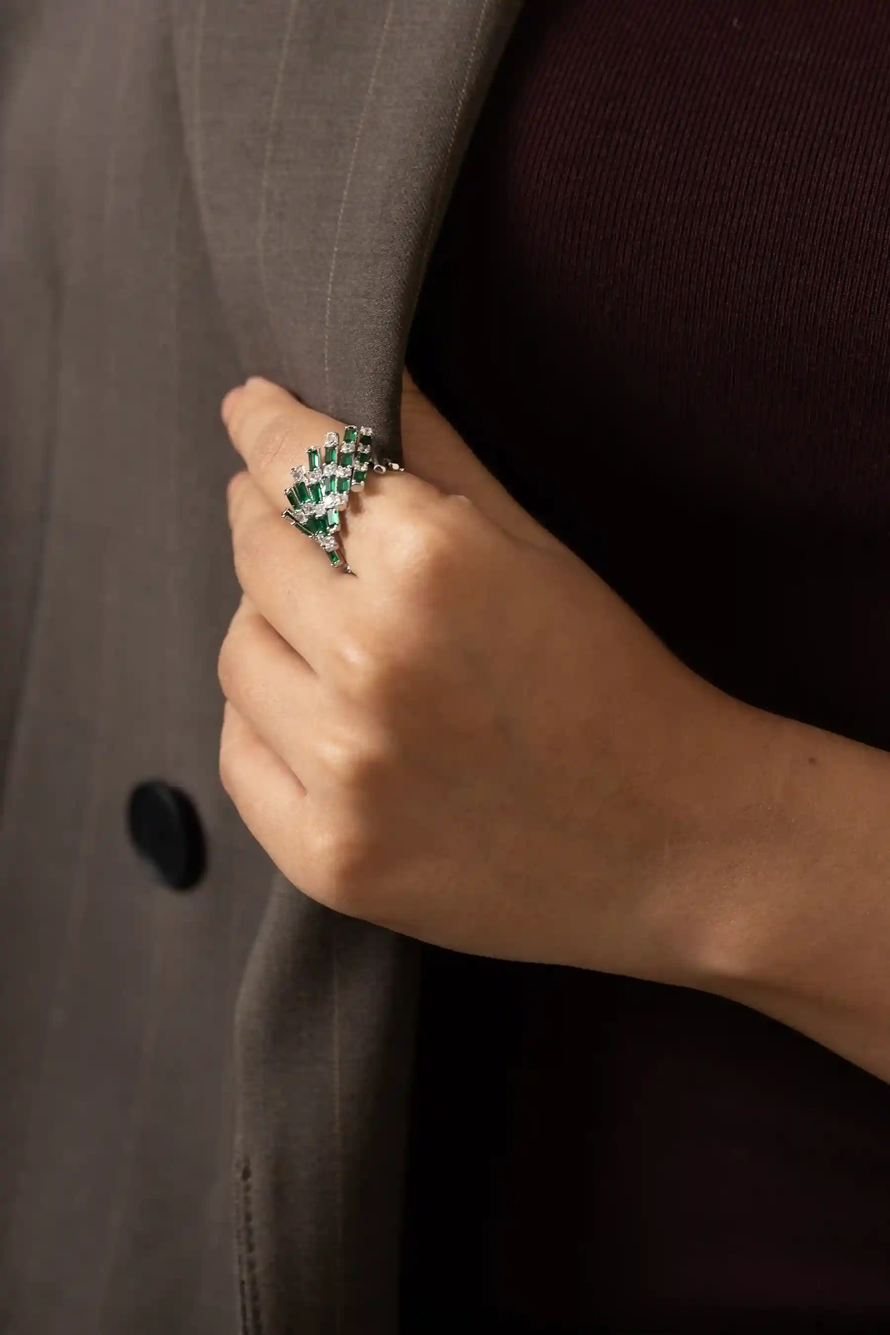 Emerald Cluster Cocktail Ring - Image 3