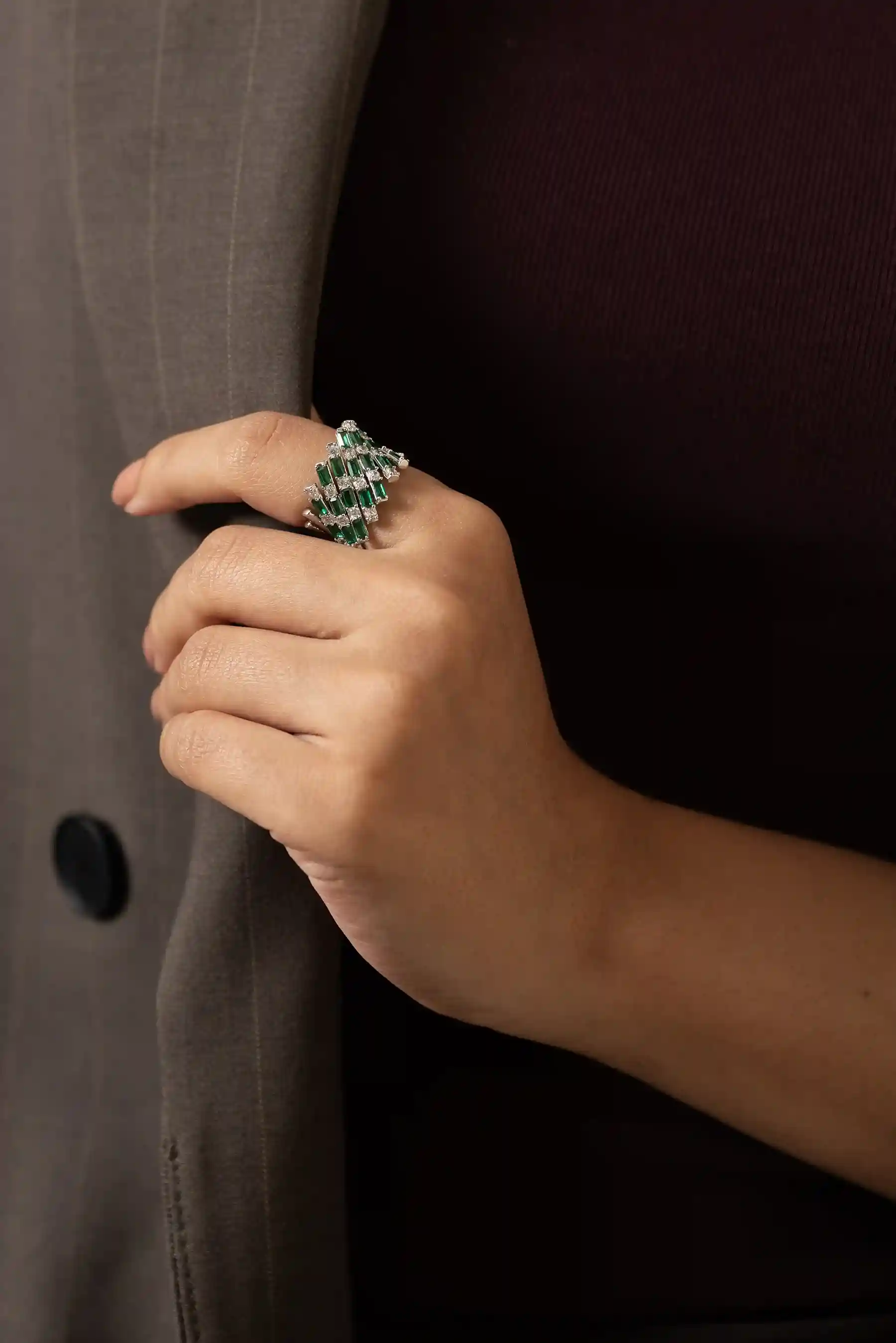 Emerald Cluster Cocktail Ring - Image 4
