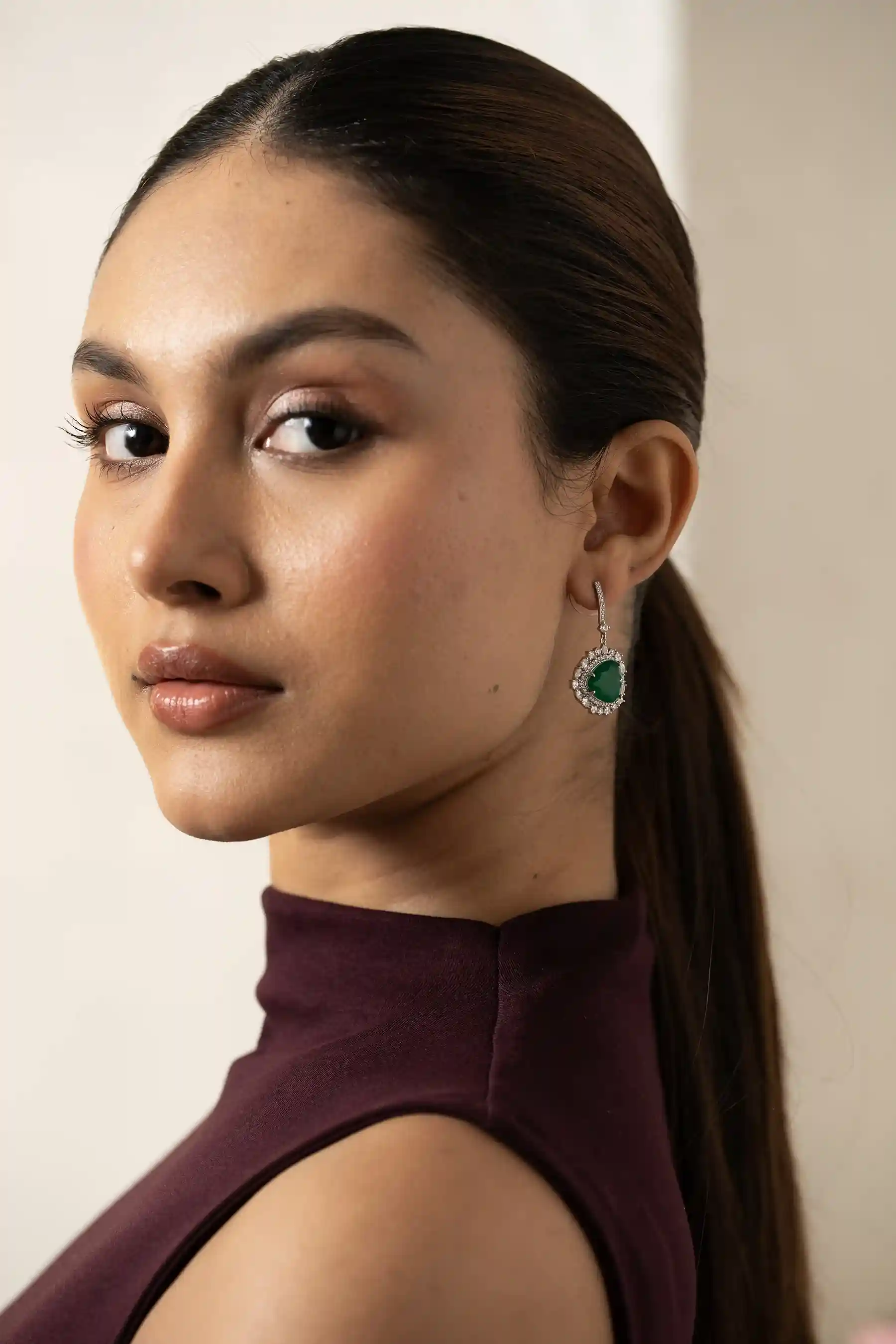 Emerald Heart Hook Drop Earrings - Image 3