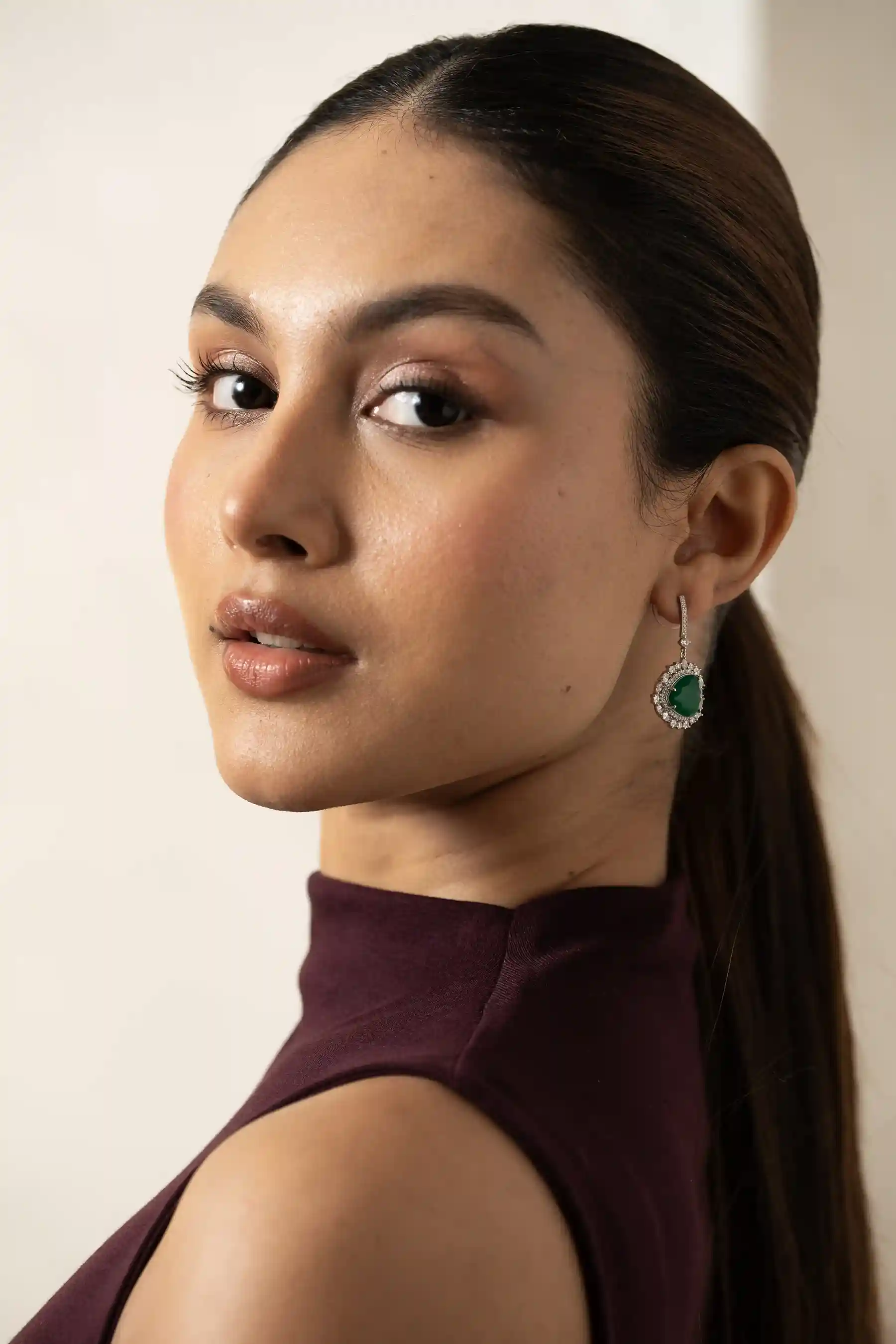Emerald Heart Hook Drop Earrings - Image 4