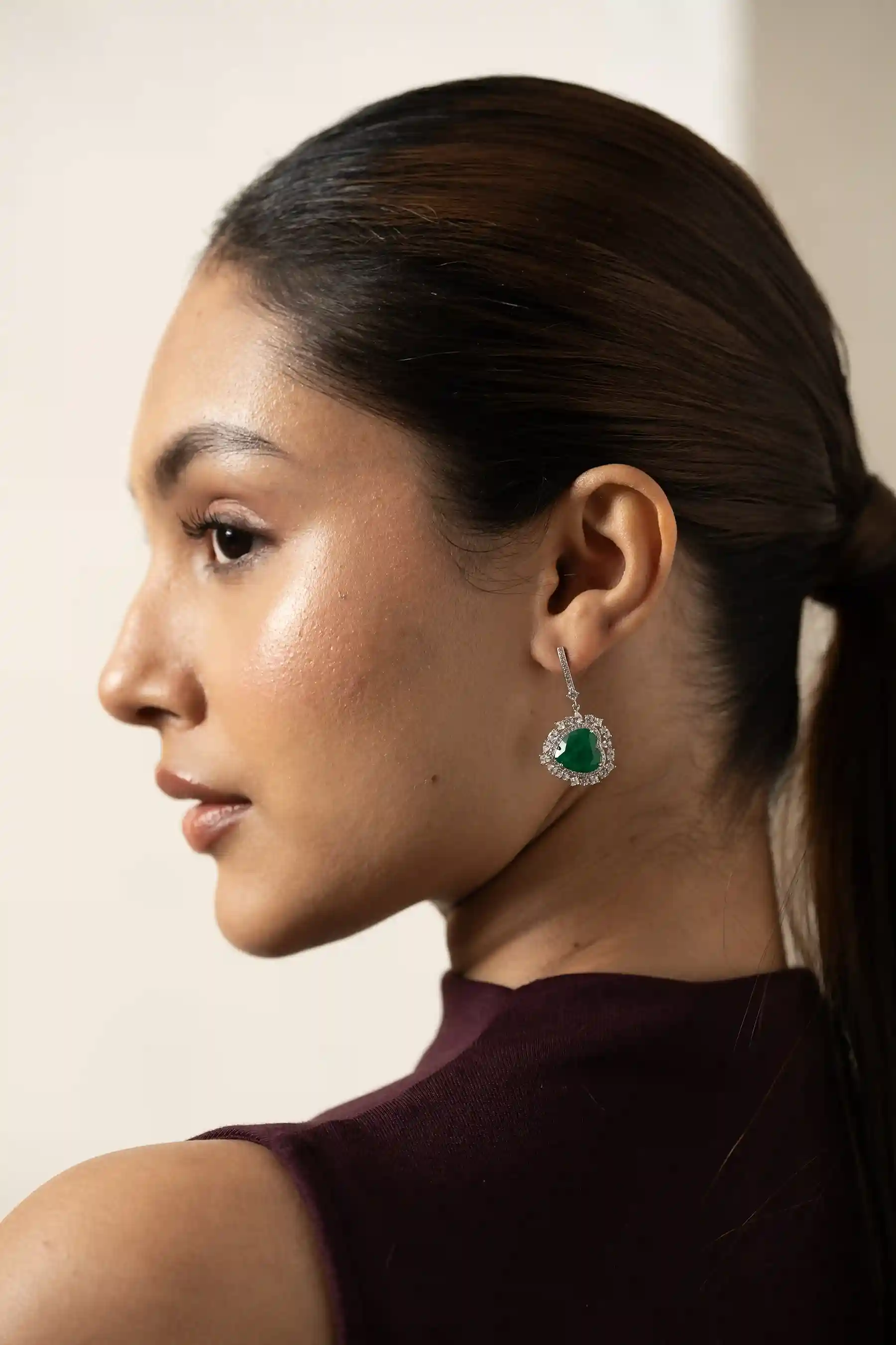Emerald Heart Hook Drop Earrings - Image 5