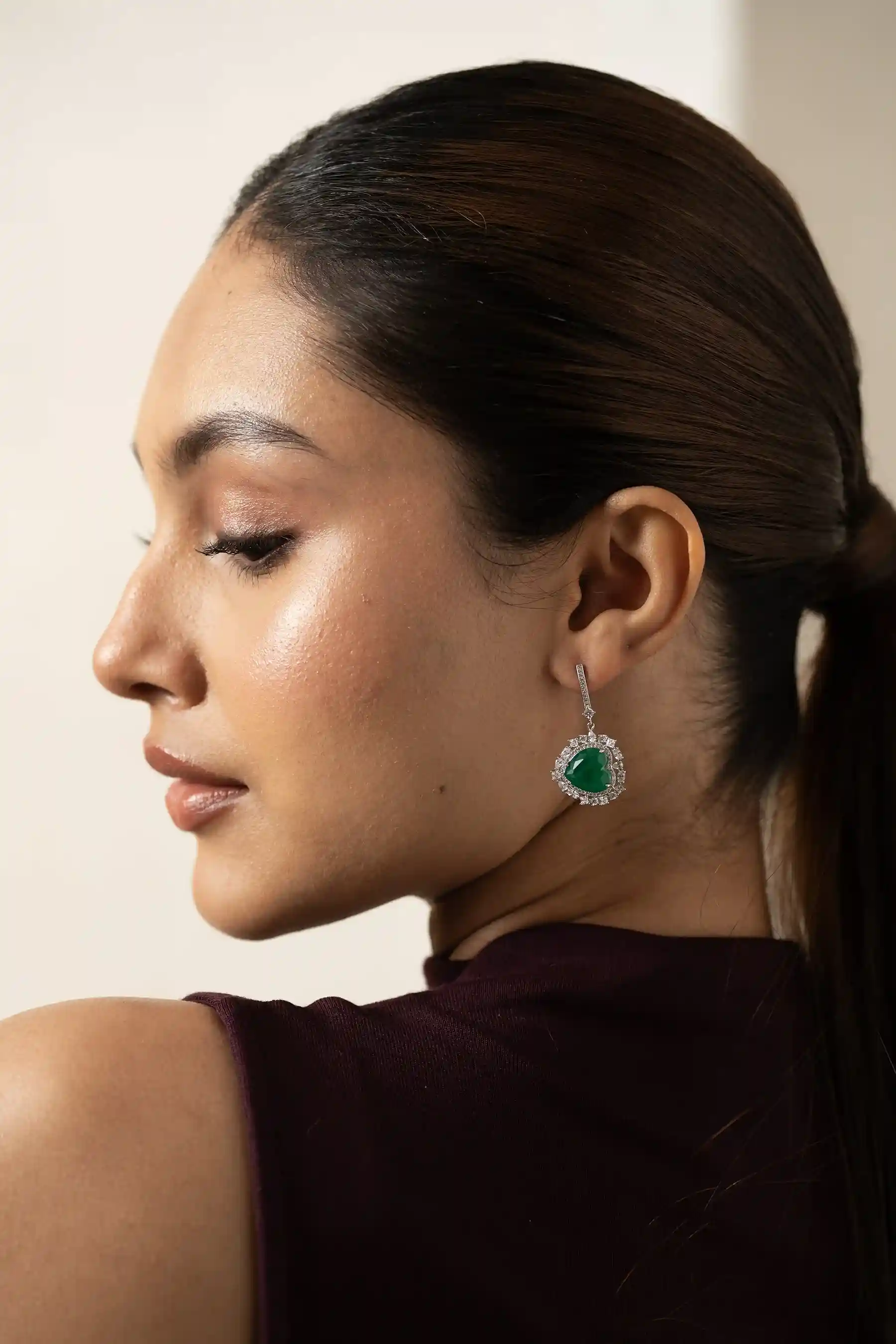 Emerald Heart Hook Drop Earrings - Image 6