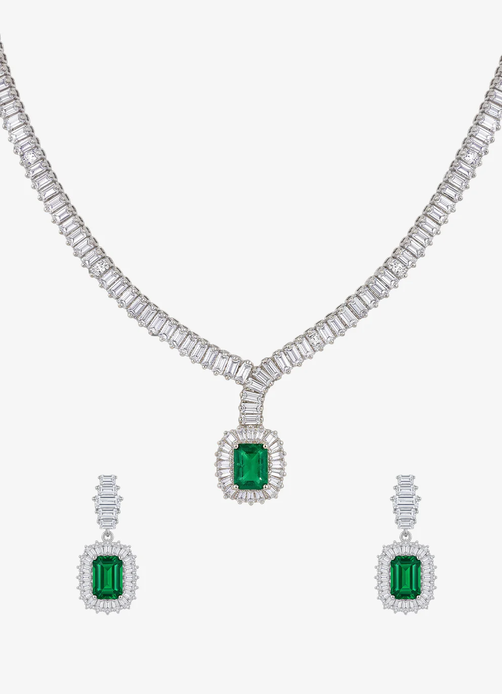 Emerald Teardrop Pendant Necklace Set