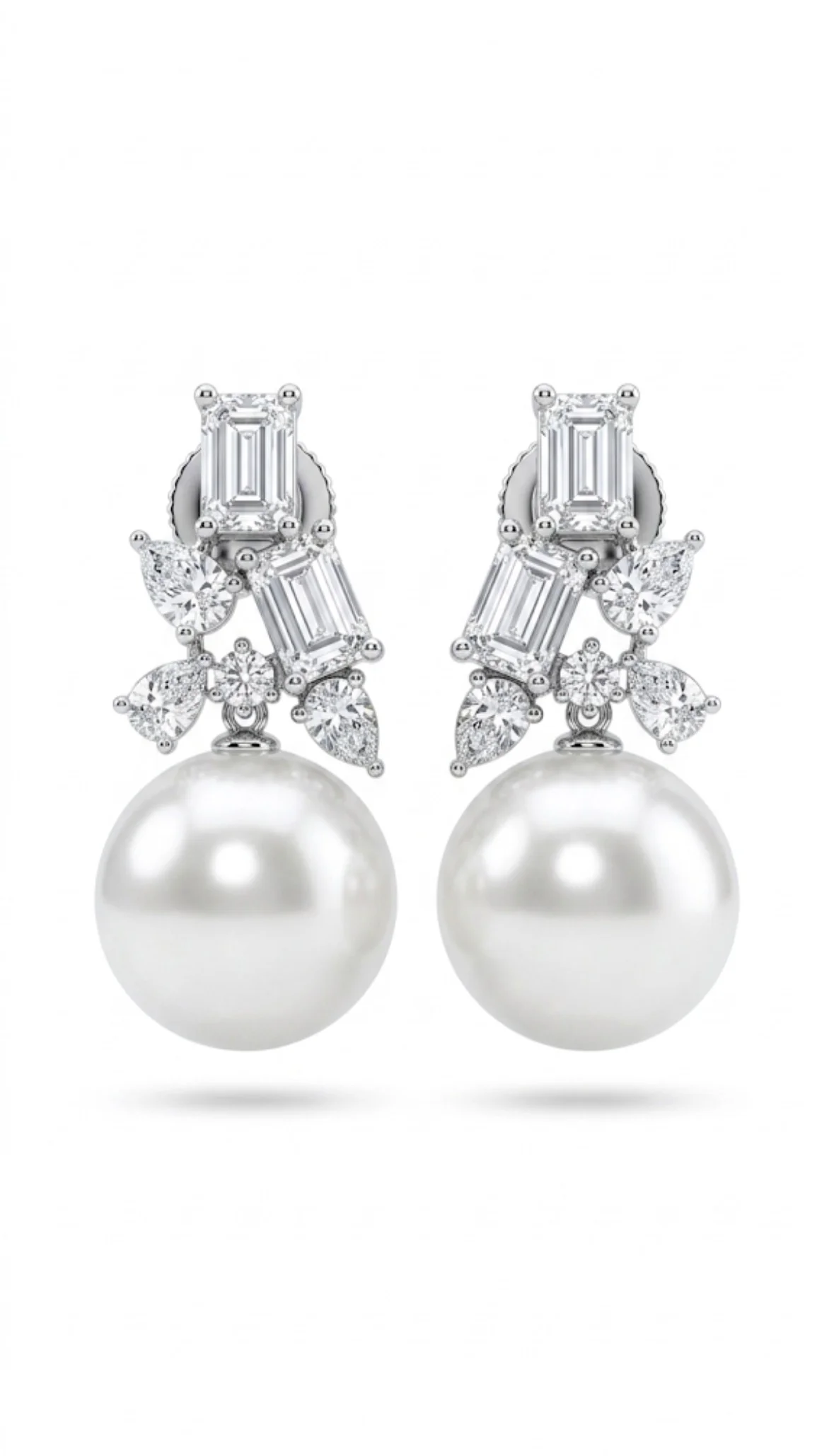 Regal Pearl & Emerald-Cut Drop Earrings