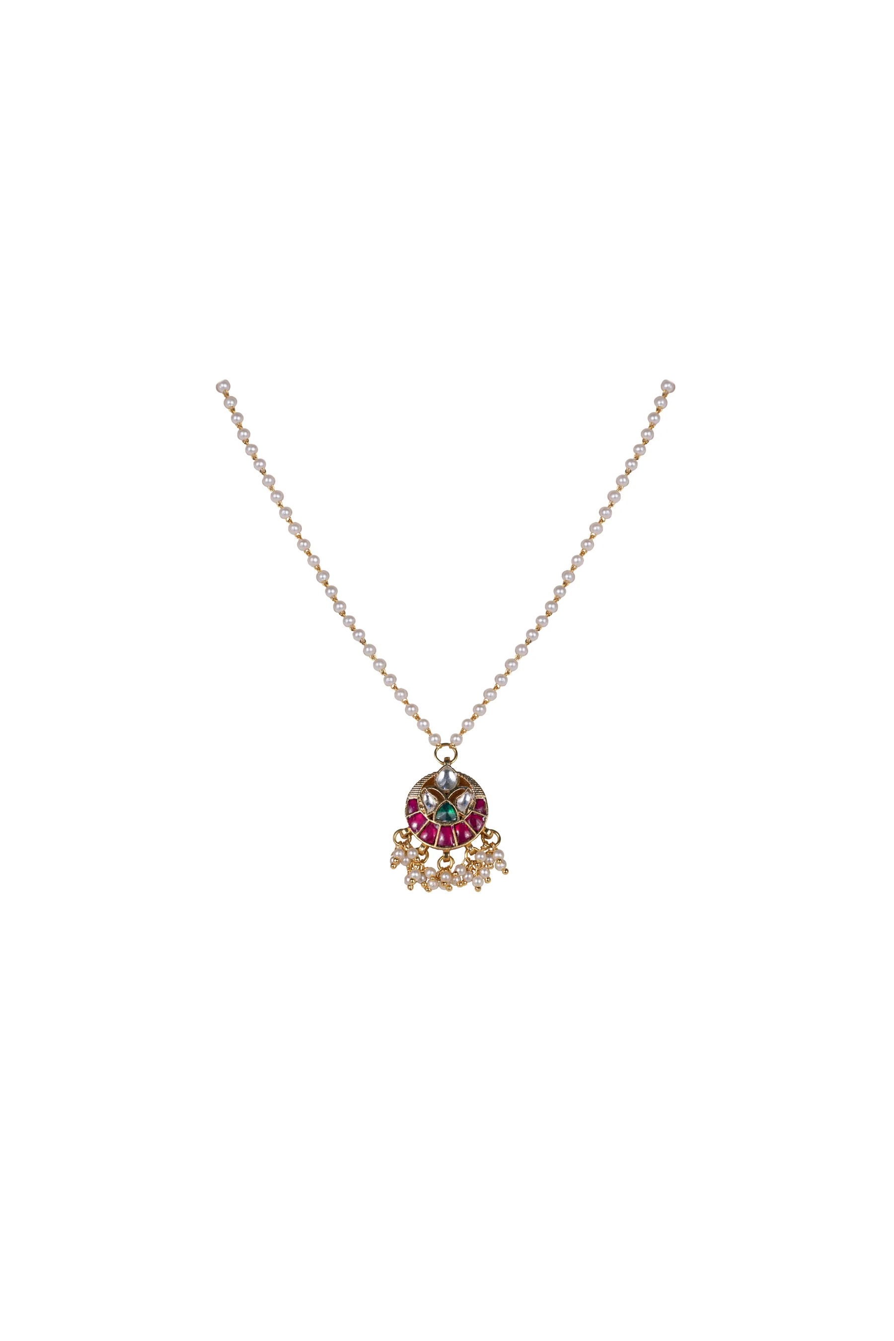 Falguni Diya Shaped Polki With Semi-precious Stone With Basra Moti