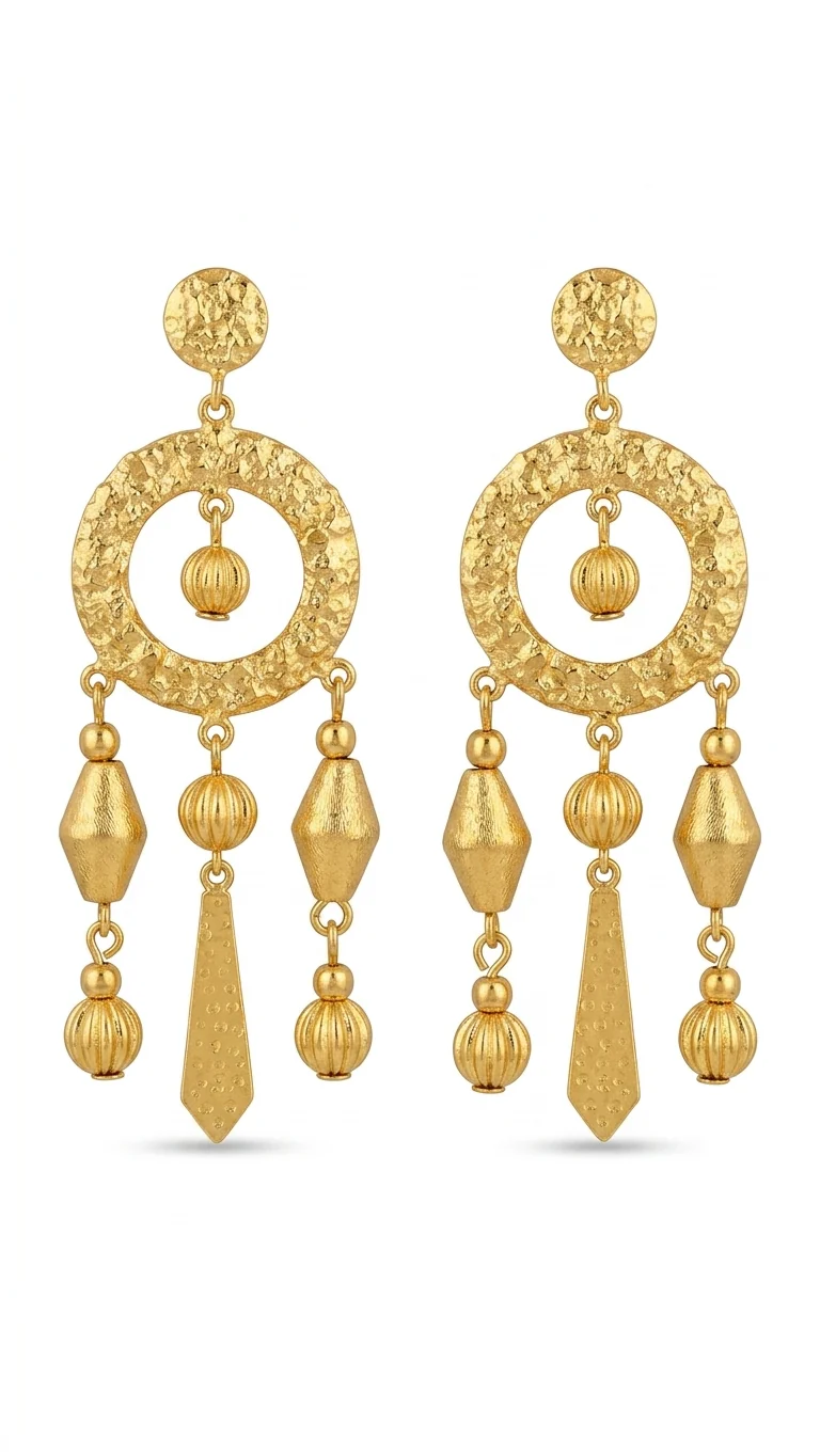 Golden Tribal Drop Statement Earrings