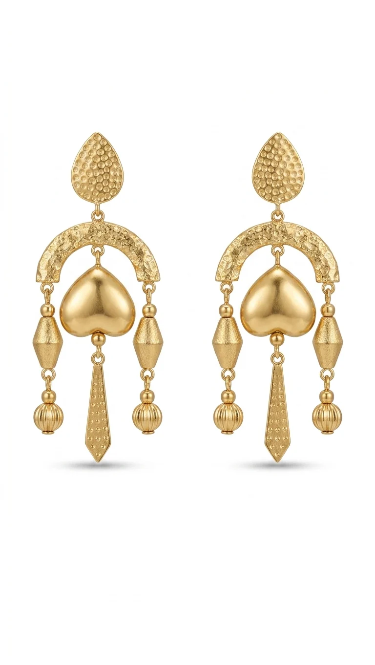 Golden Heart Charm Statement Earrings