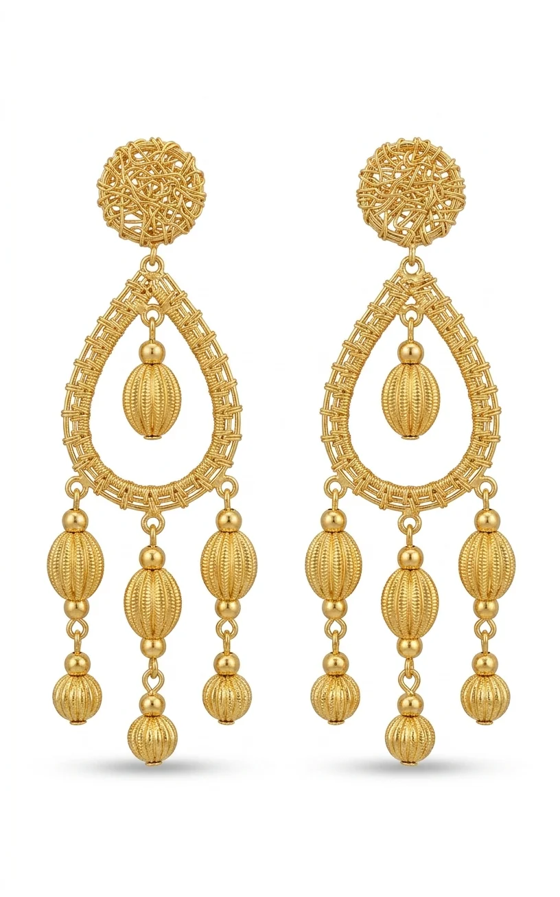 Golden Woven Chandelier Earrings