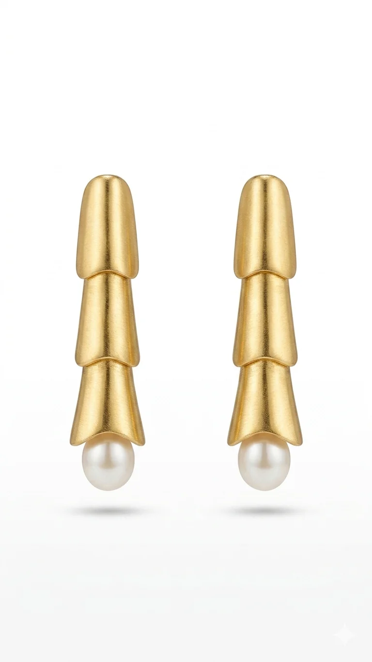 Pearl Accent Sculpted Gold Drop Earrings