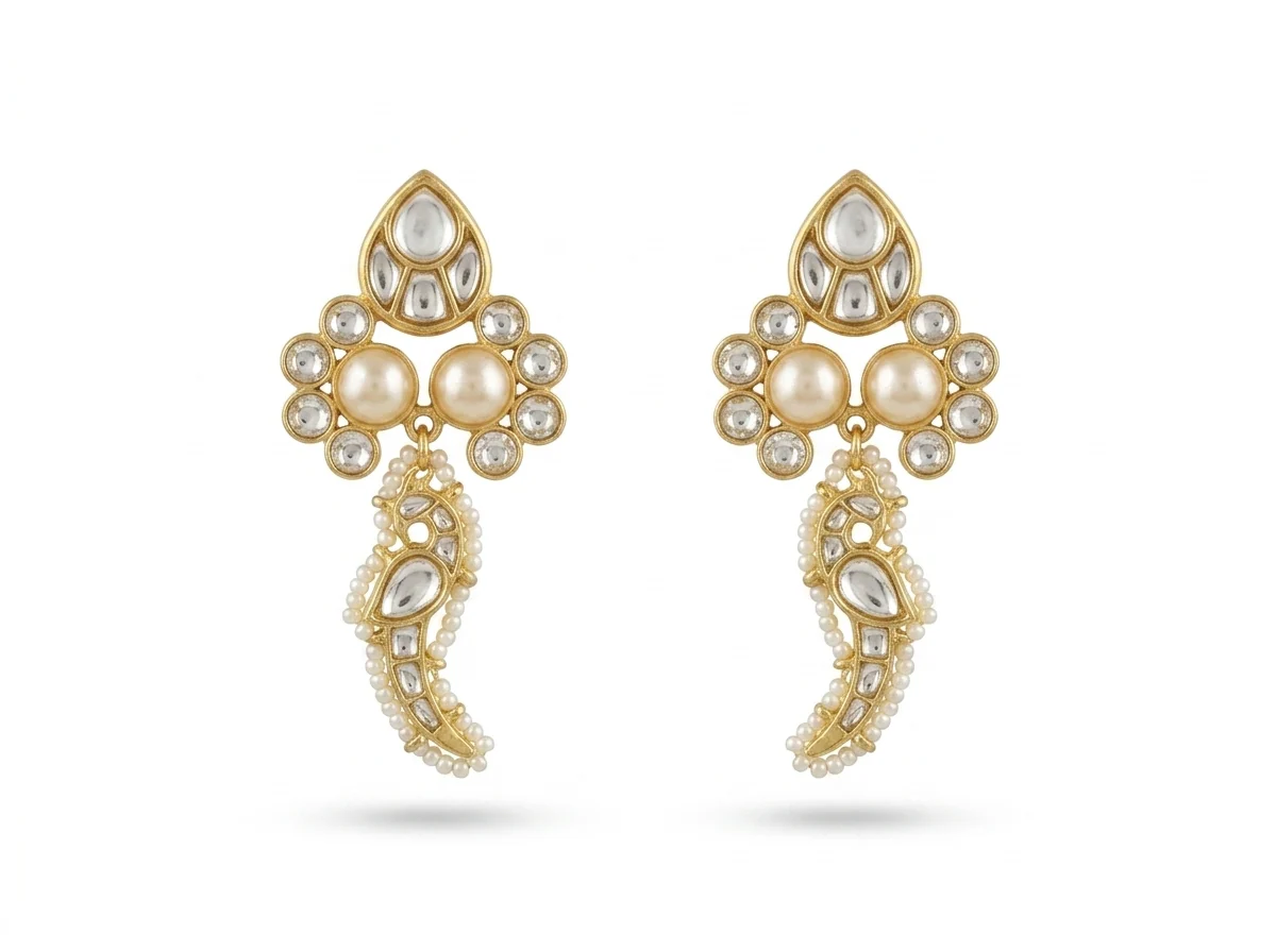 The Royal Paisley Kundan & Pearl Drop Earrings