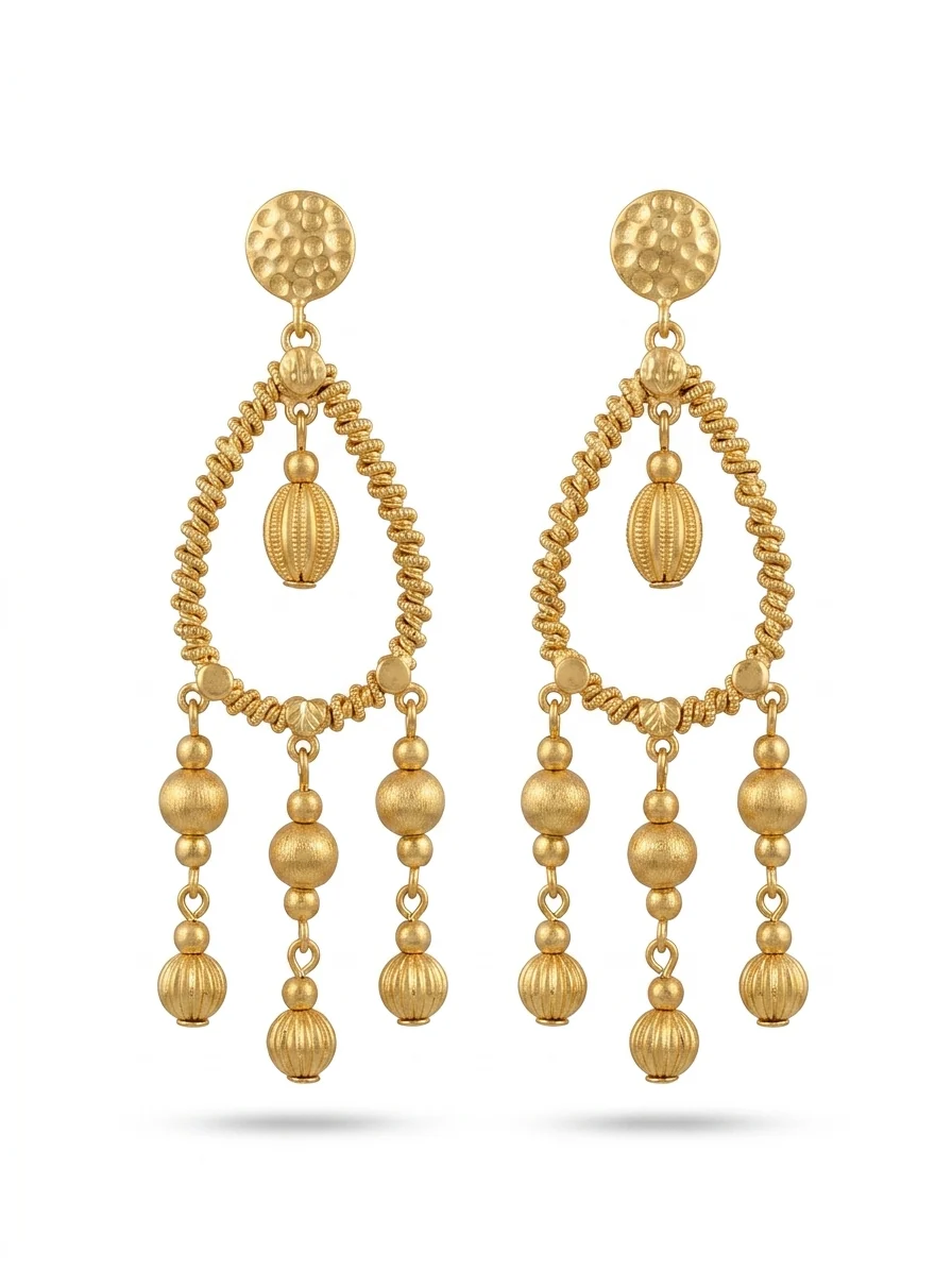 Golden Beaded Chandelier Earrings