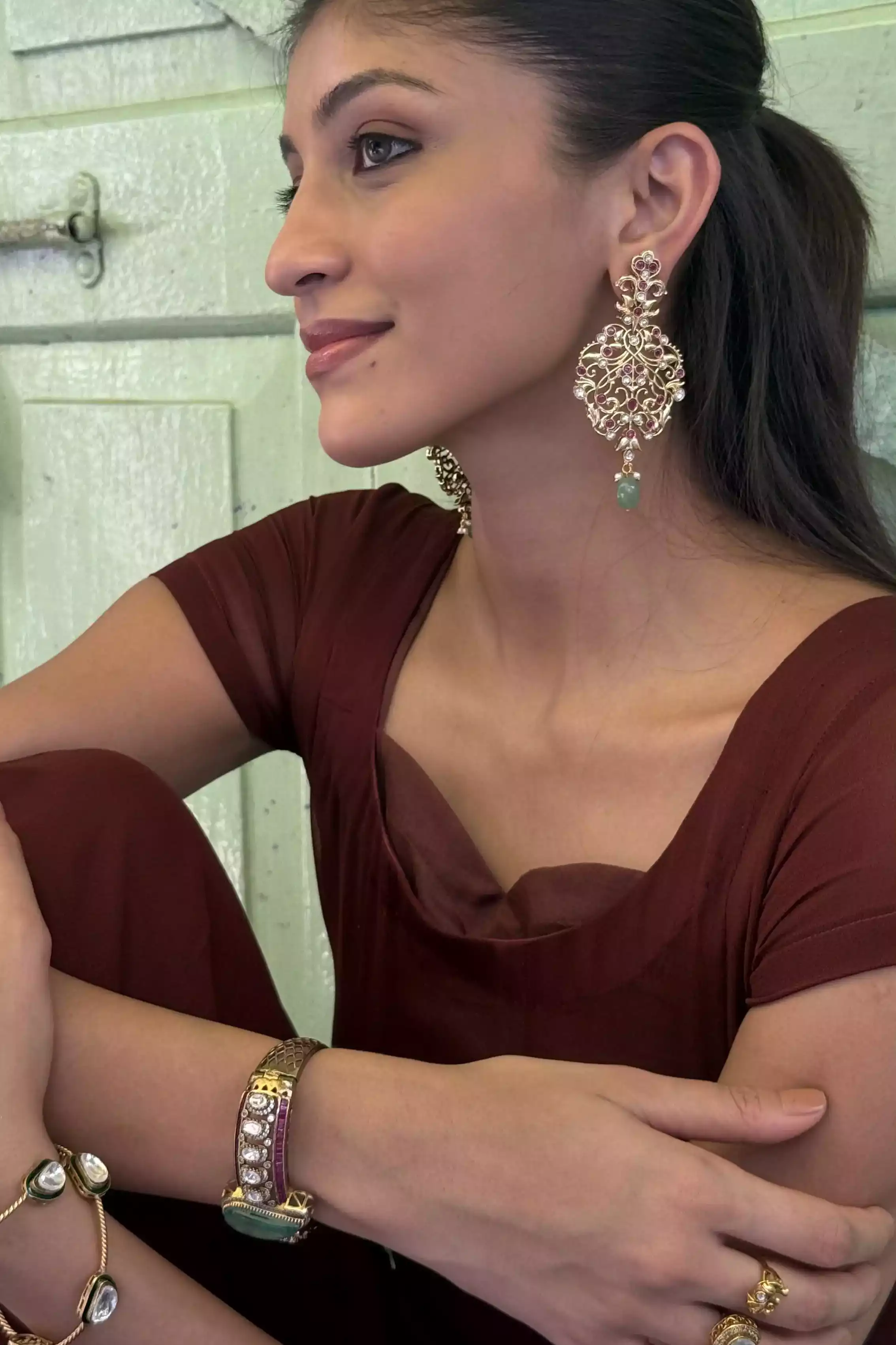 Kavya Haveli Drop Chandelier Polki Earrings - Image 2