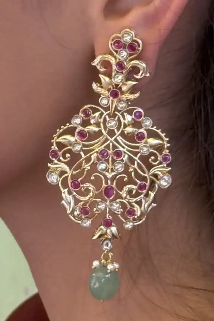 Kavya Haveli Drop Chandelier Polki Earrings - Image 3