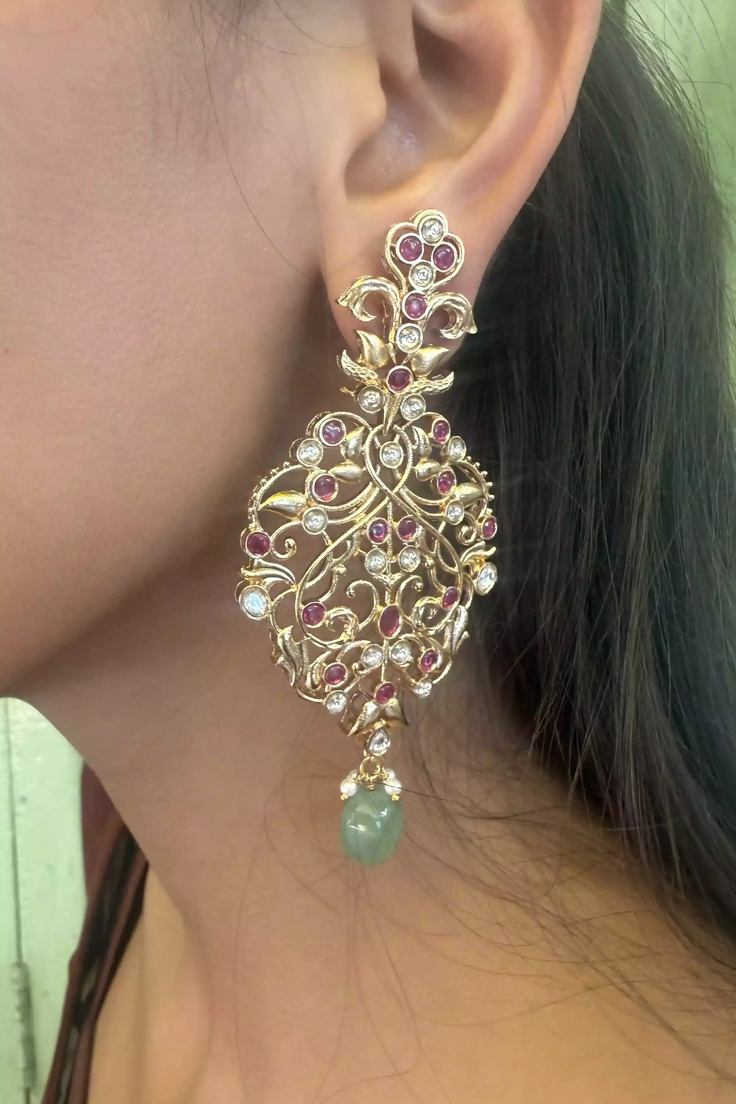 Kavya Haveli Drop Chandelier Polki Earrings - Image 4