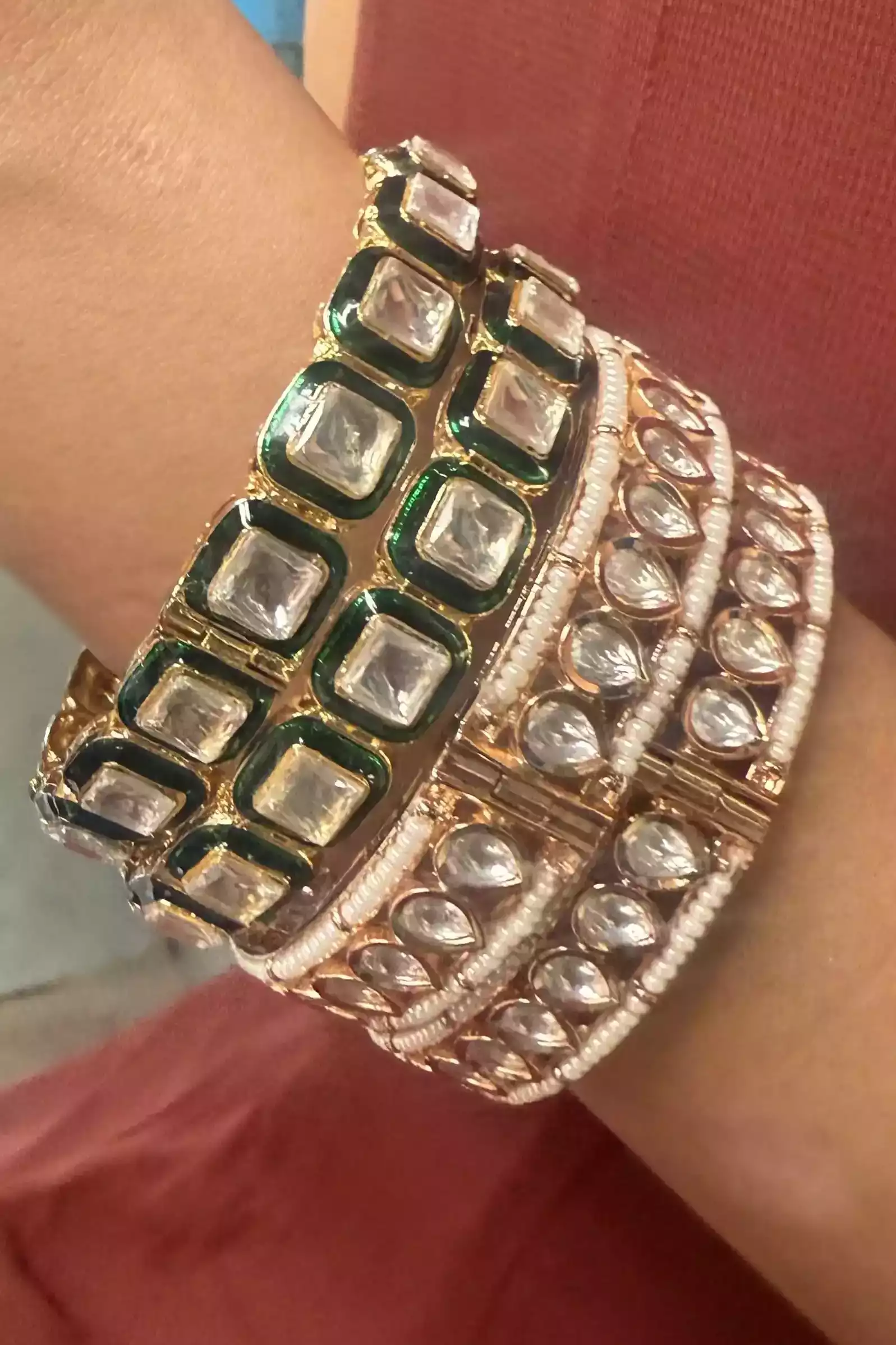 Hethvi Emerald Kundan Meenakari Statement Bangle - Image 3