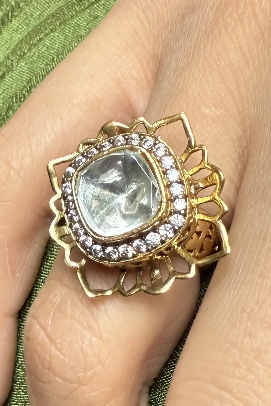 Hitakshi Lotus Polki Pearl Meenakari Cocktail Ring - Image 3