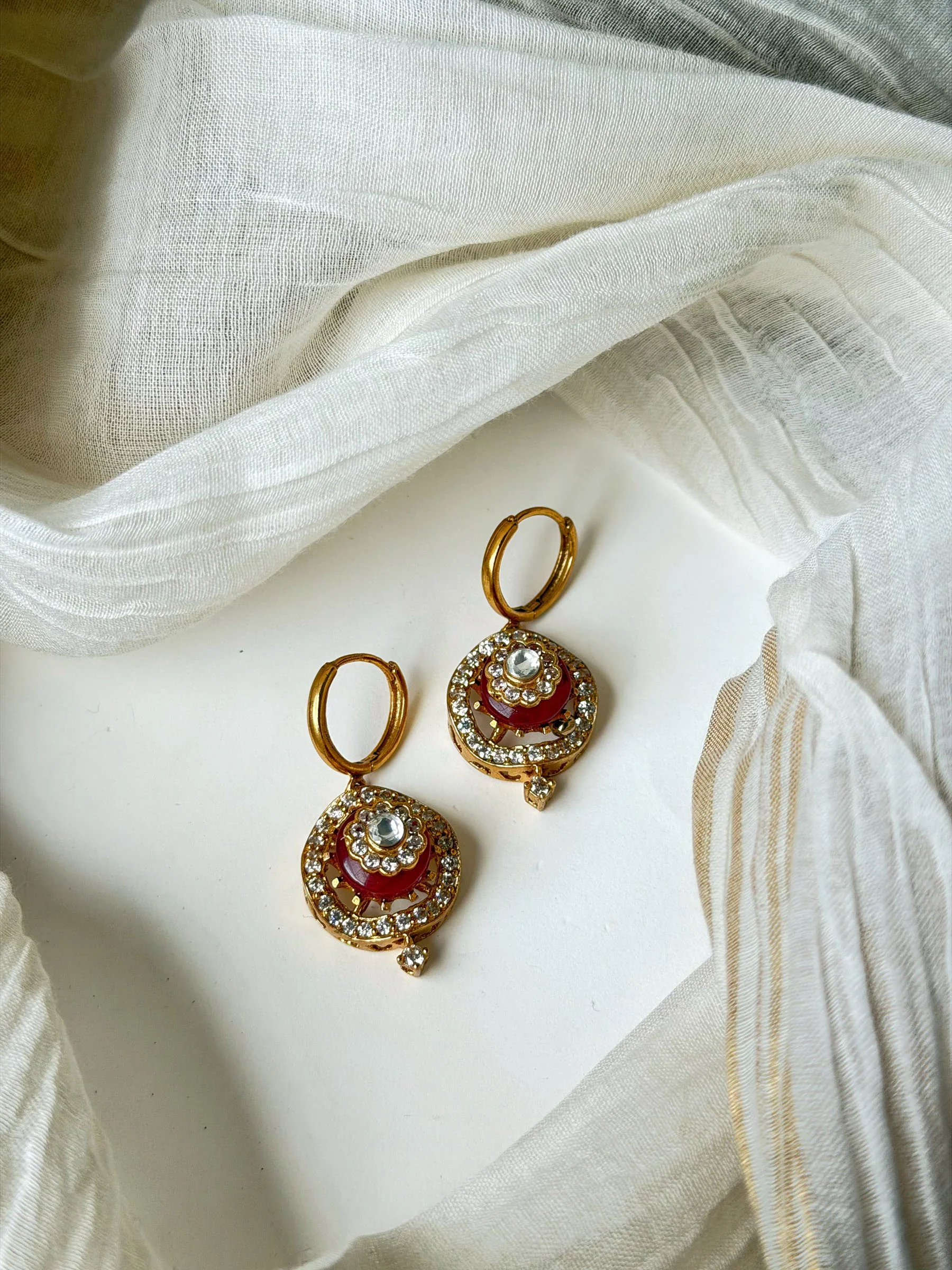 Jyoti Carved Round Drop Earrings - Image 2