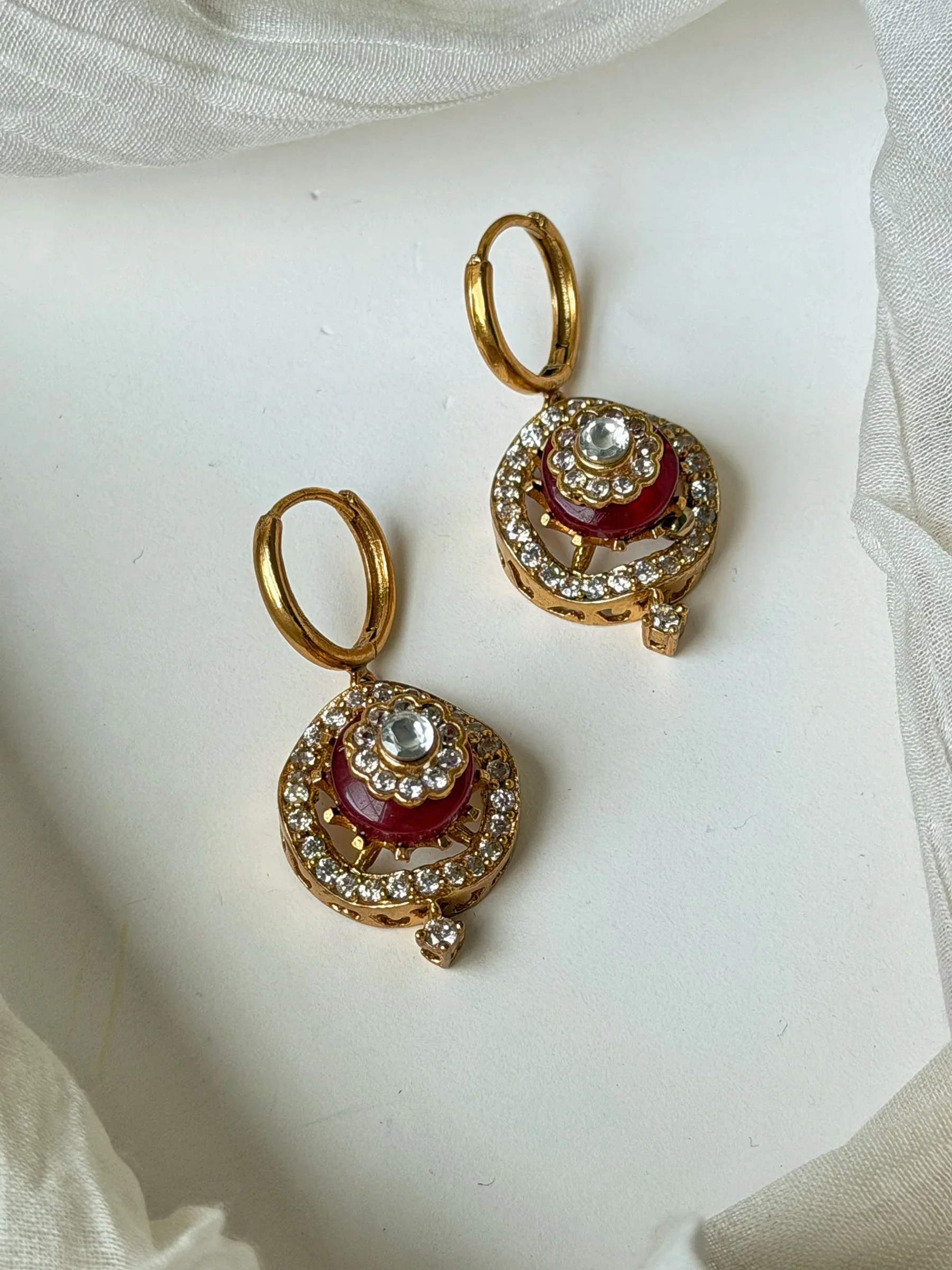 Jyoti Carved Round Drop Earrings - Image 3