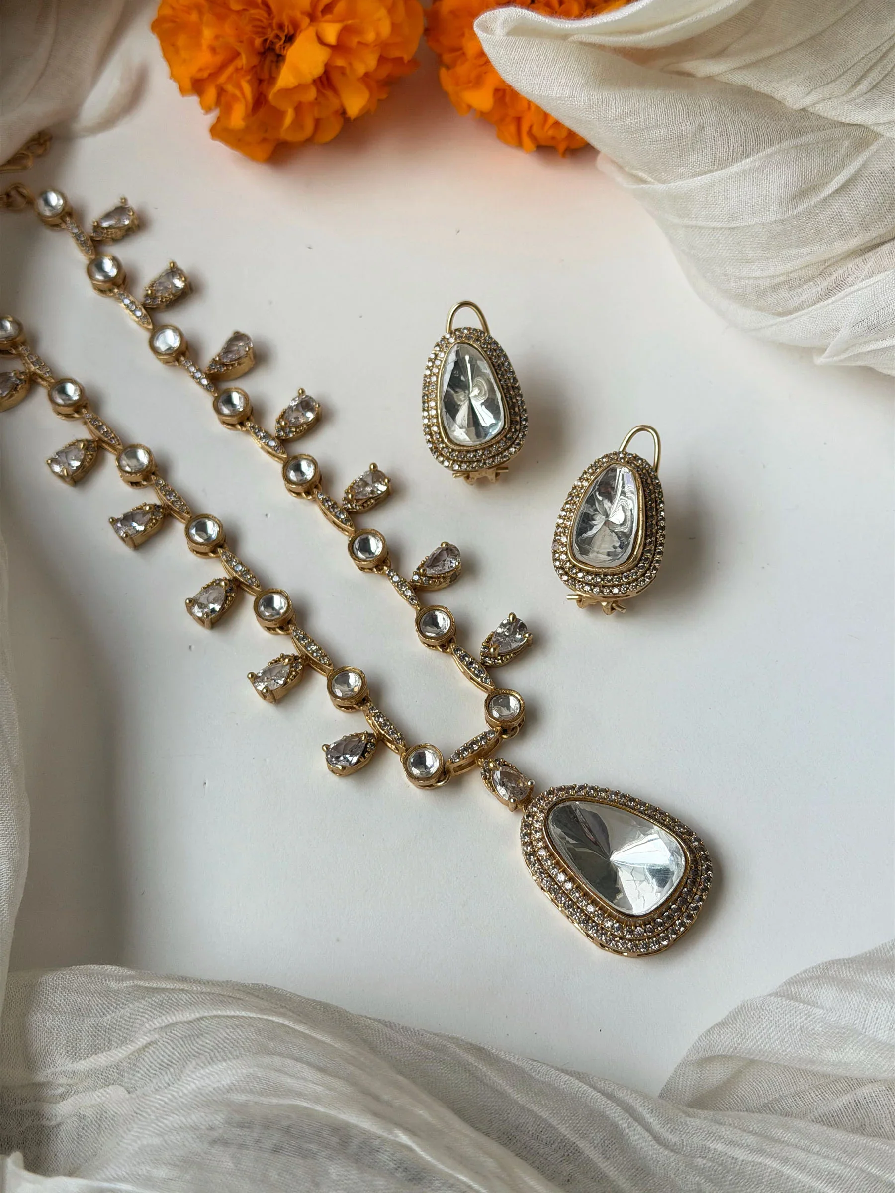Kanishka Elegant Drop Polki Necklace Set - Image 3