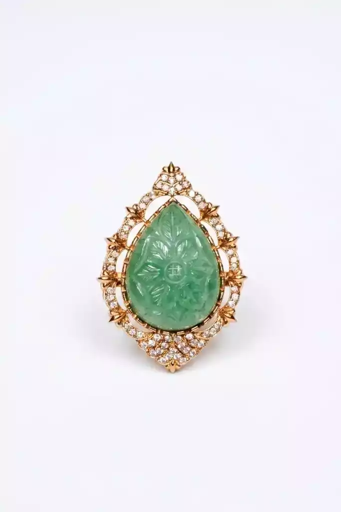 Araya Kashi Patta Green Stone Polki Cocktail Ring