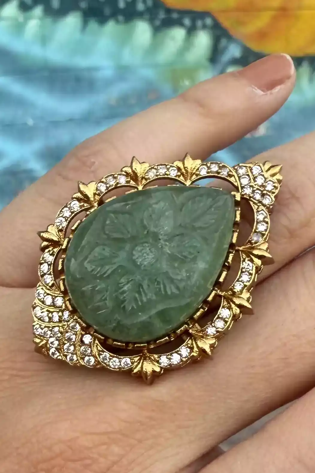 Araya Kashi Patta Green Stone Polki Cocktail Ring - Image 3