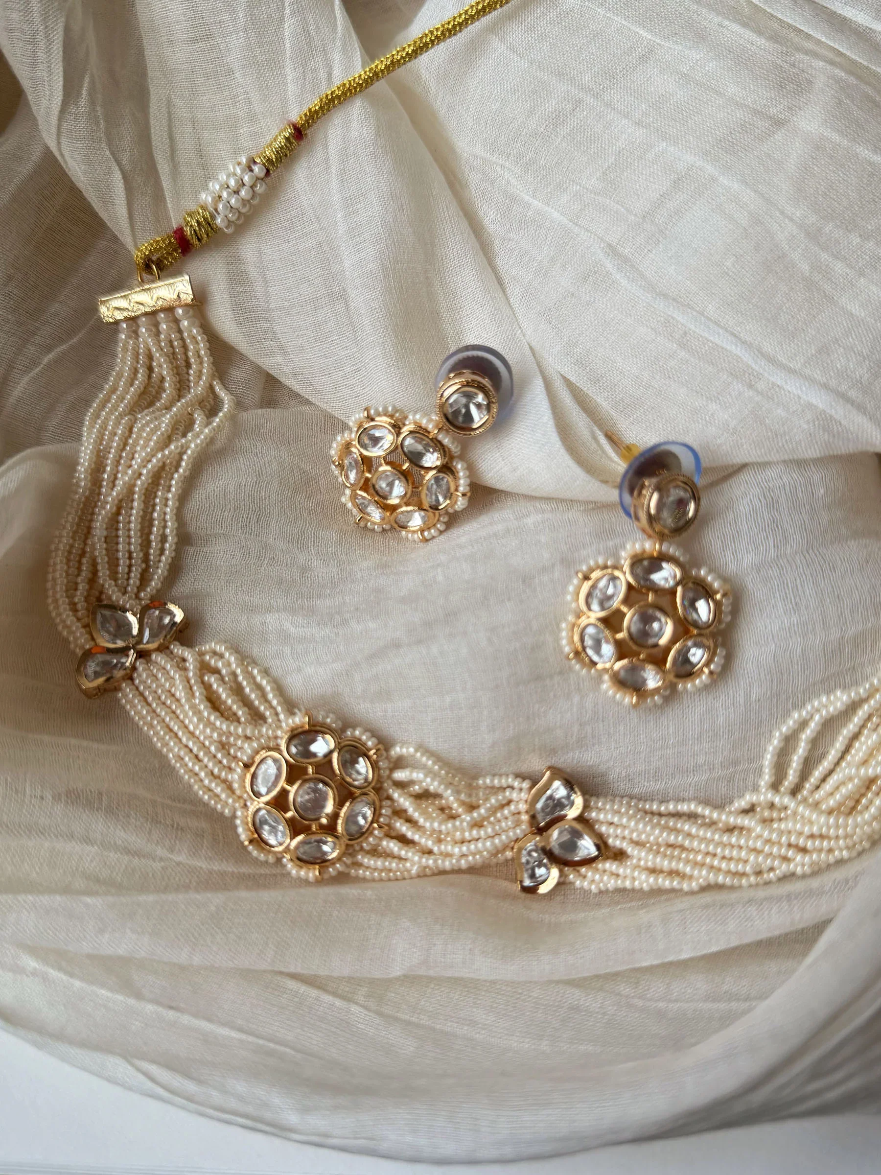 Leela Round Jadau Moti Choker Set With Earrings - Image 4
