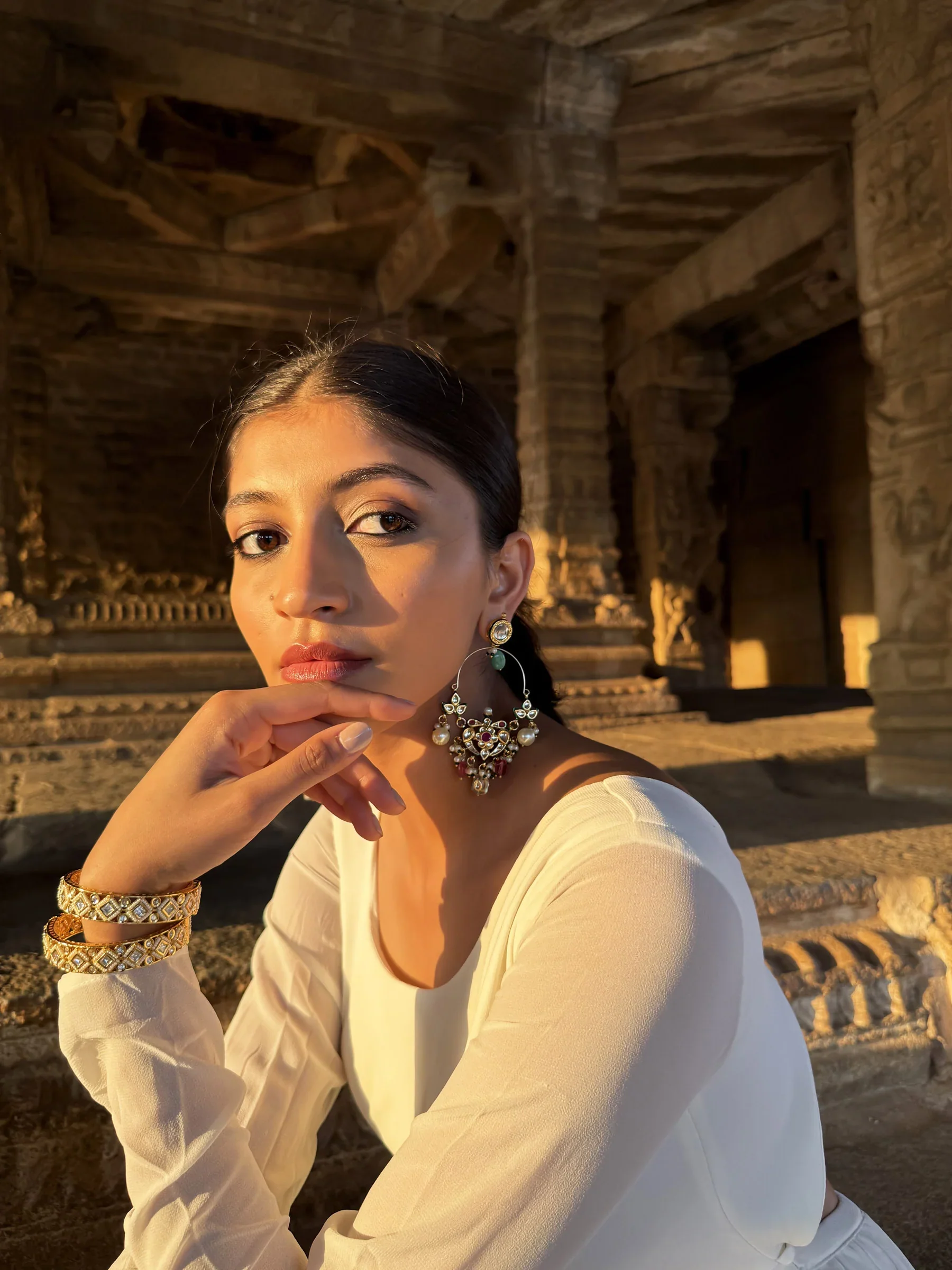 Lipika Chandelier Multicoloured Stones SP Polki Earrings - Image 7