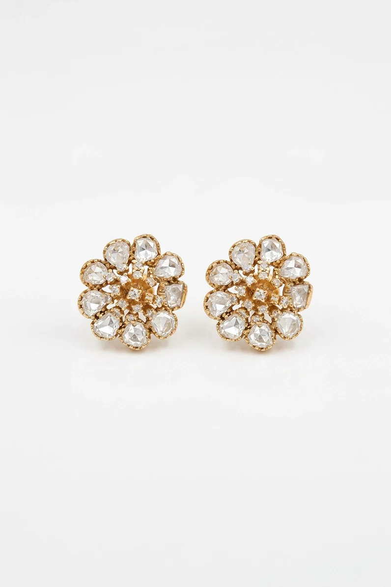 Mahi Flower White Polki Earrings